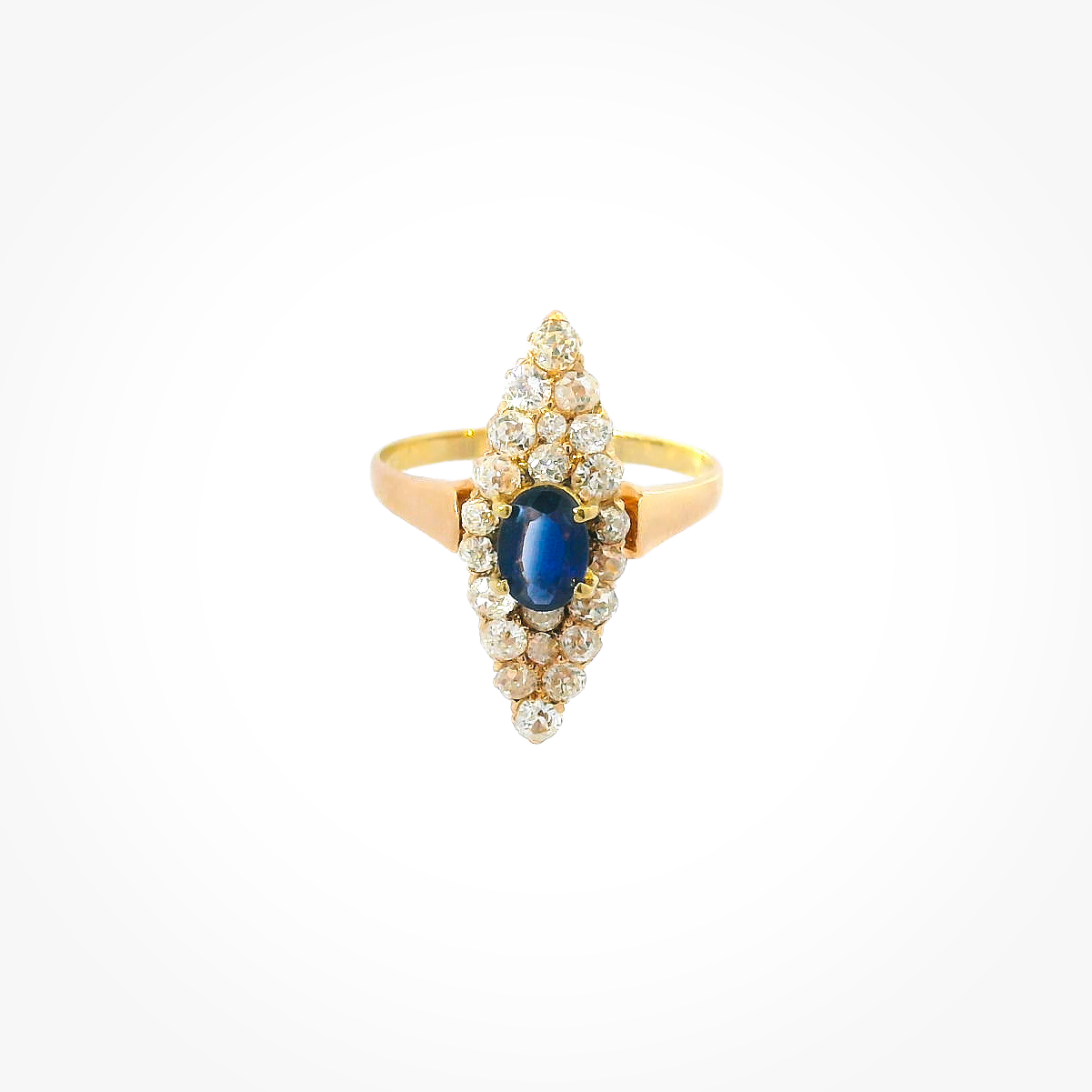 Vintage 18KRG Navette Sapphire and Diamond Ring