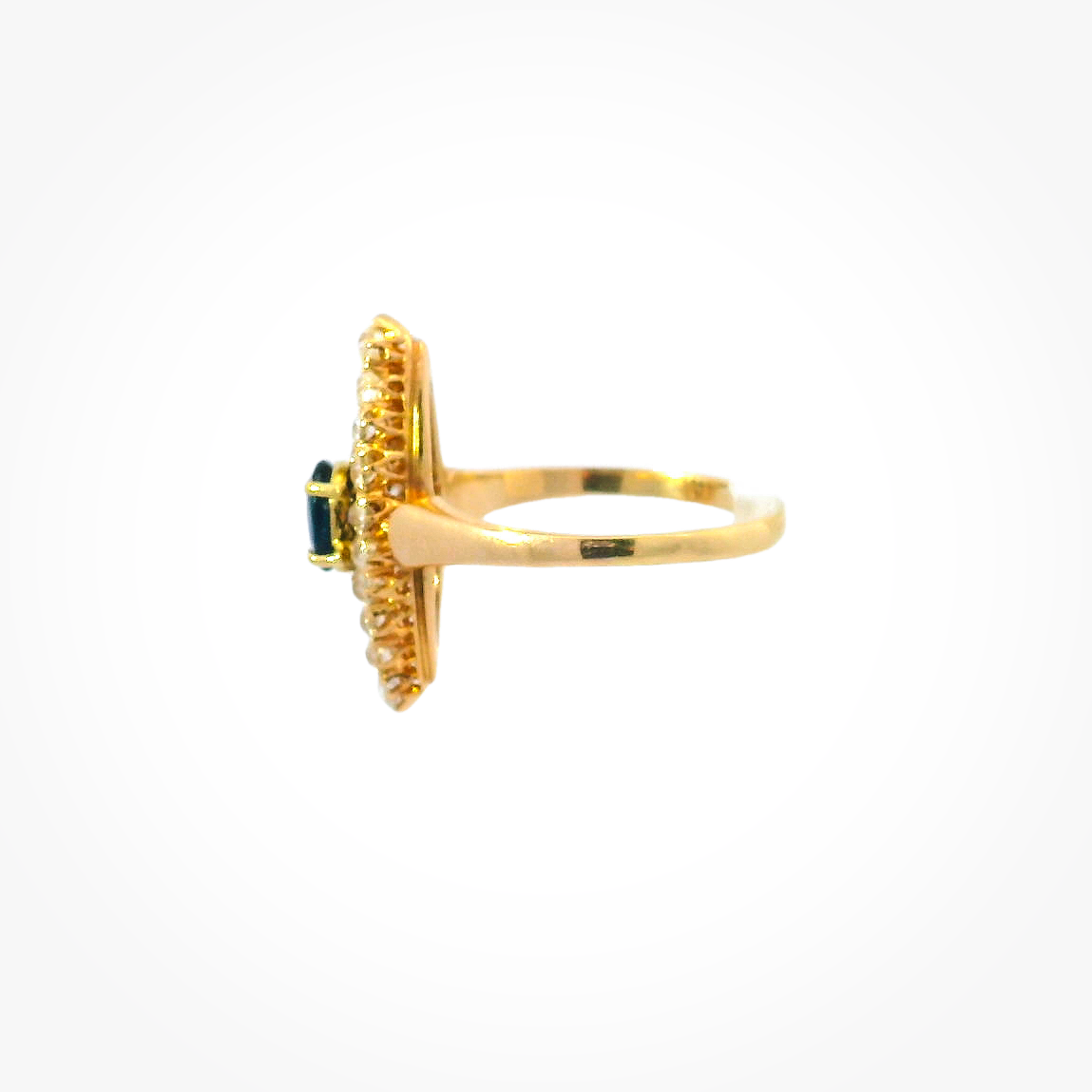 Vintage 18KRG Navette Sapphire and Diamond Ring