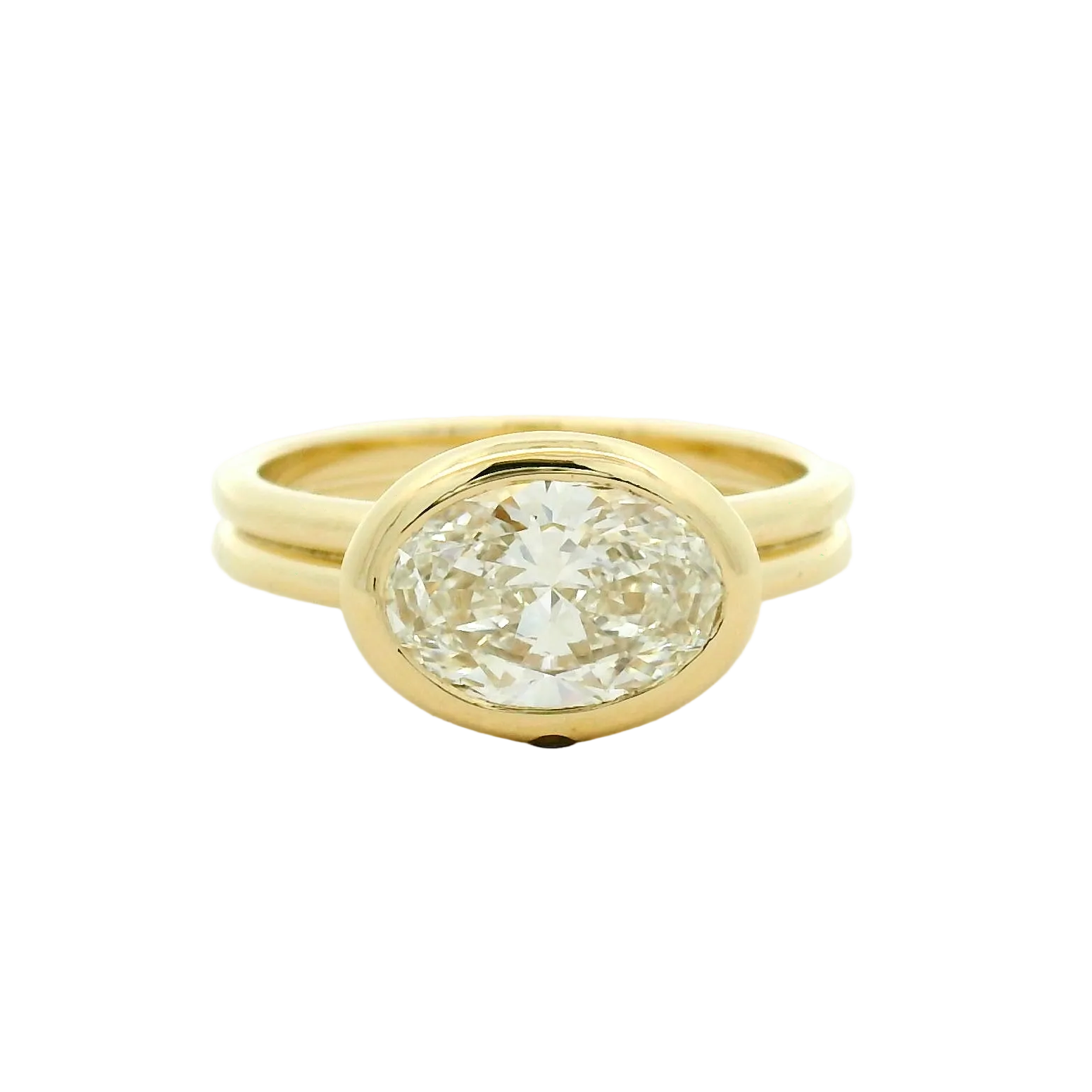 East-West Bezel Set Oval Diamond Solitaire Ring in Yellow Gold