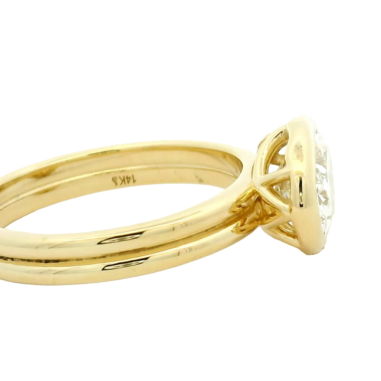 East-West Bezel Set Oval Diamond Solitaire Ring in Yellow Gold