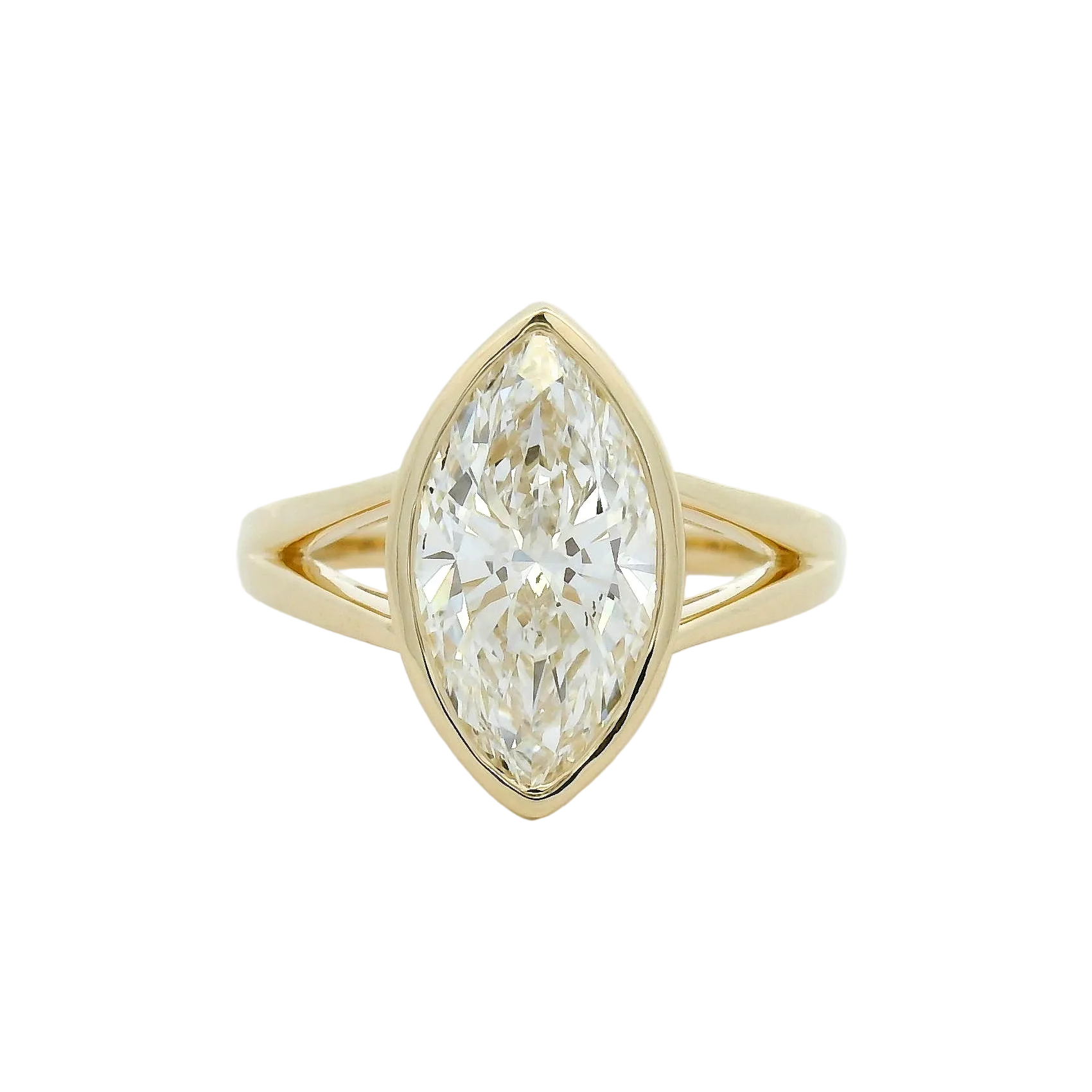 Marquise Diamond Bezel Solitaire Ring in Yellow Gold