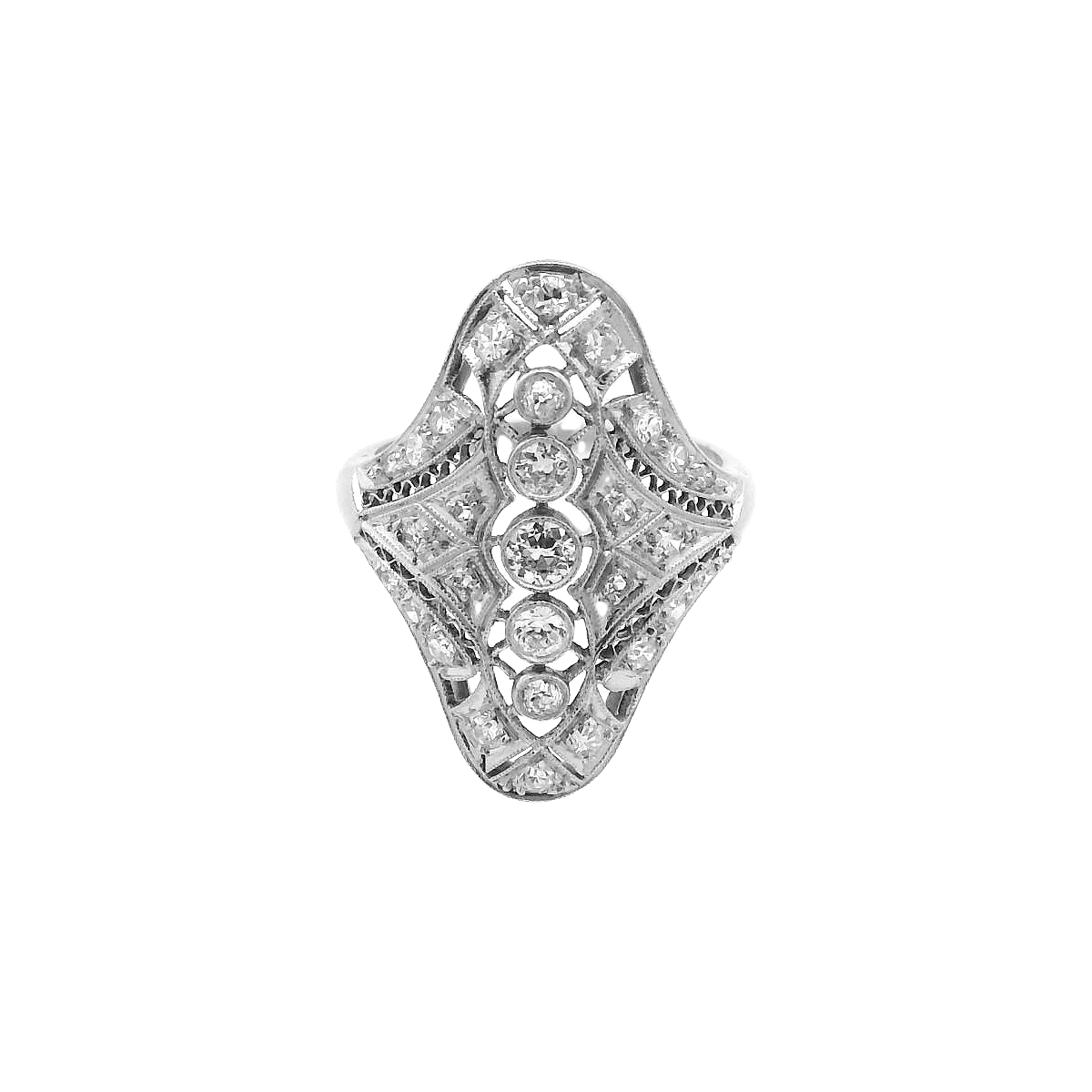 Vintage Platinum Filigree Fashion Ring