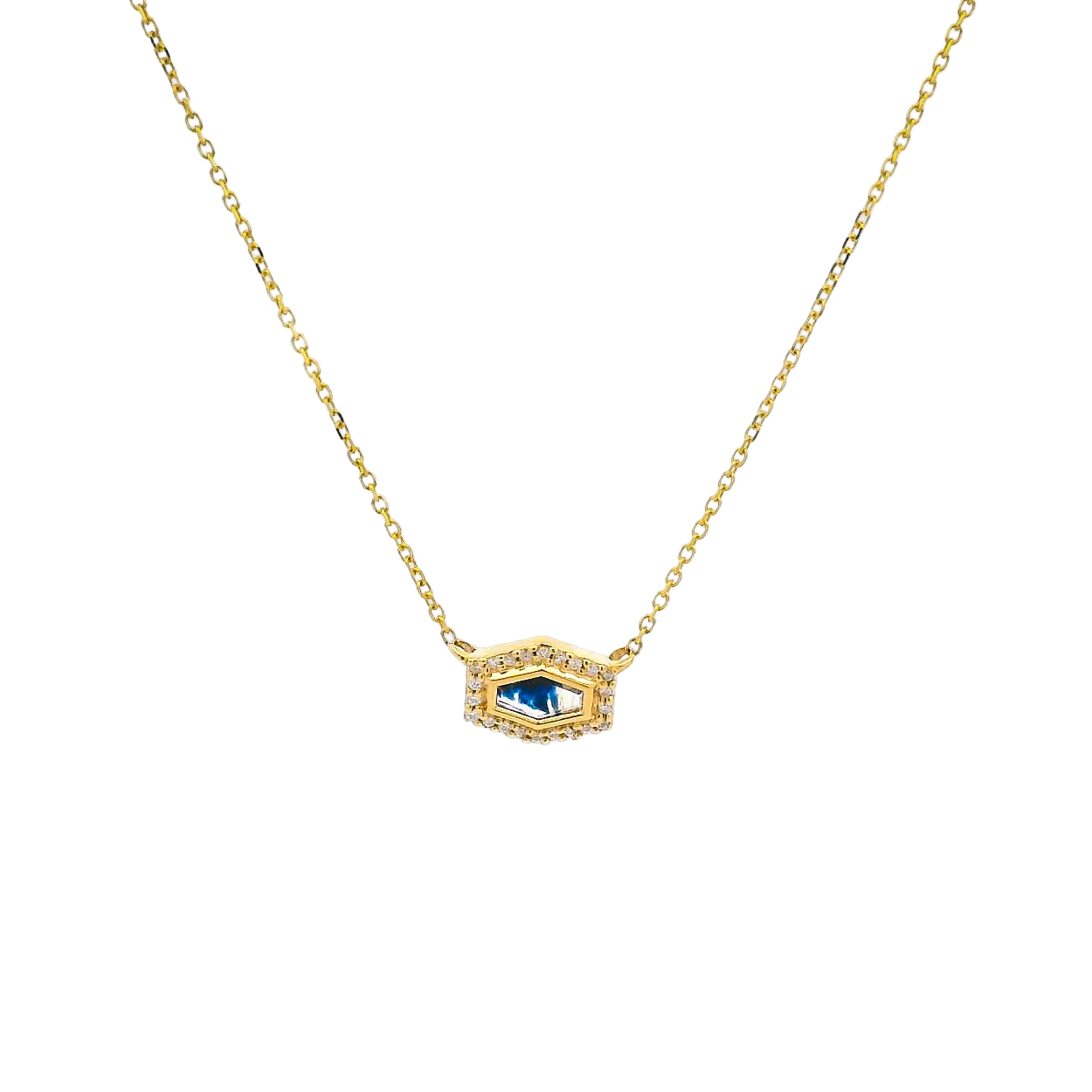 14KYG Fantasy Cut Sapphire & Diamond Necklace