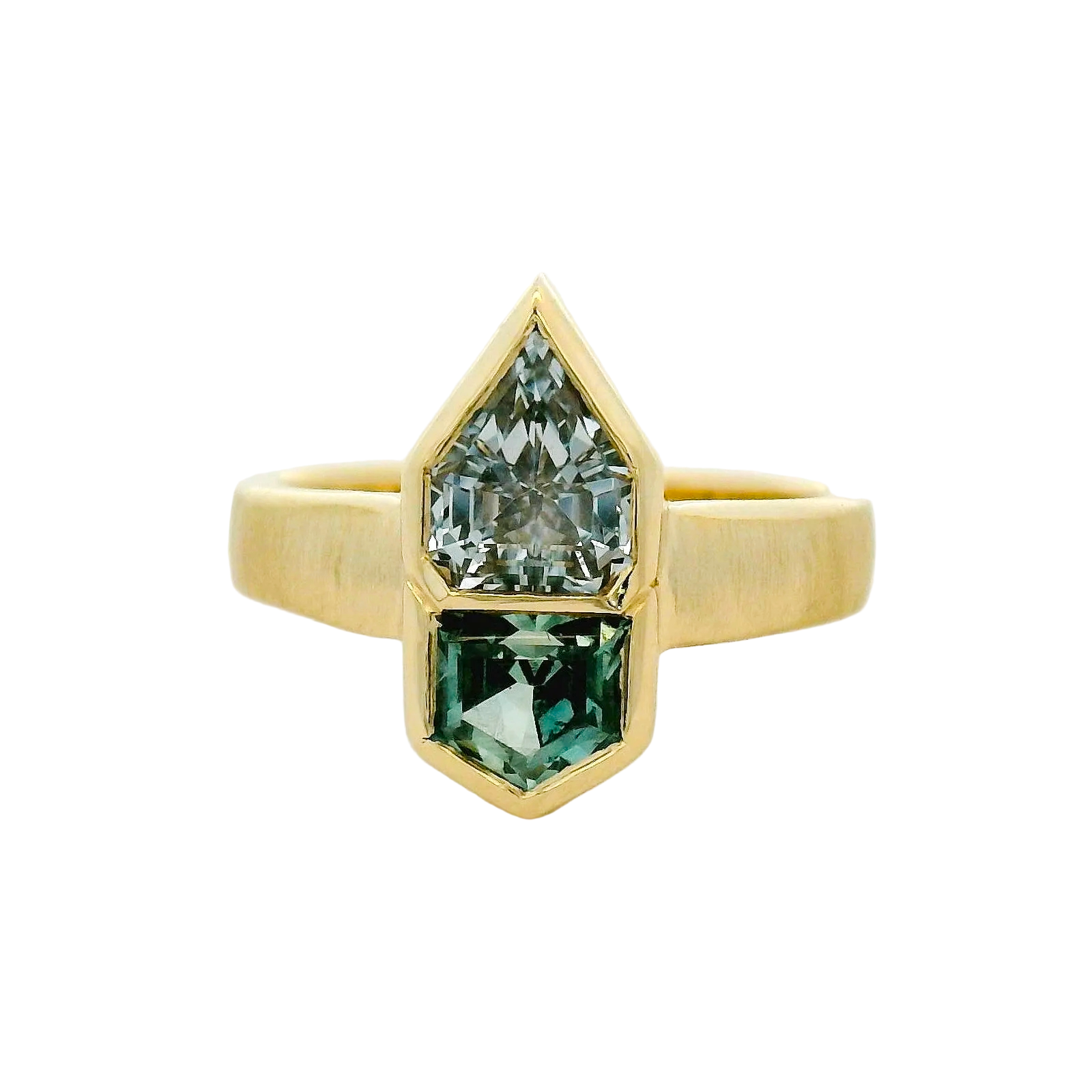 Two-Stone Geometric Sapphire Ring in Yellow Gold