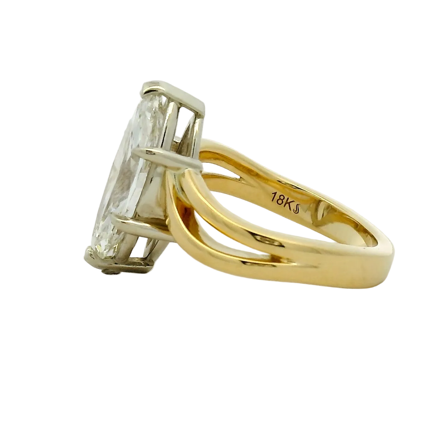 Marquise Diamond Split Shank Solitaire Ring in Yellow Gold