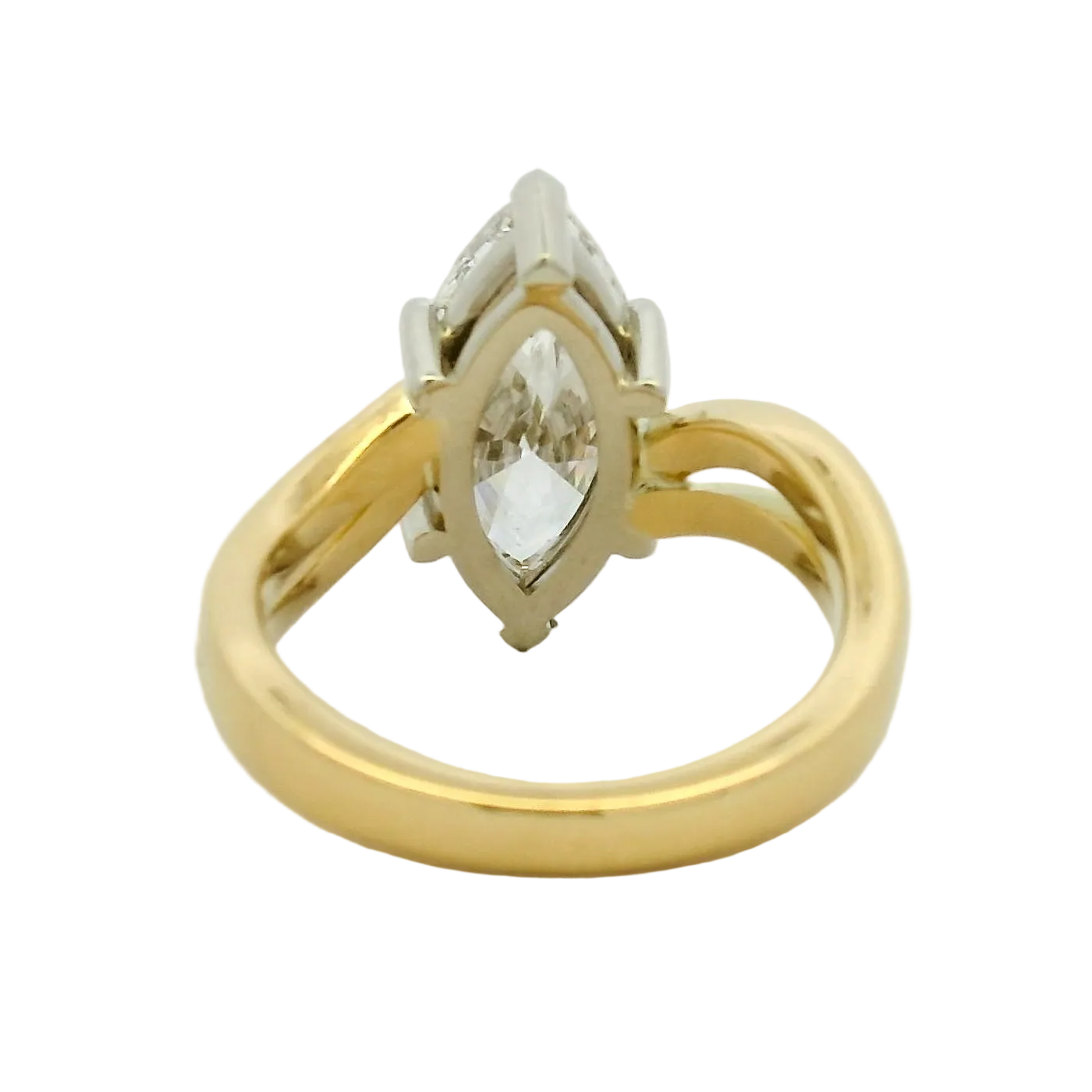 Marquise Diamond Split Shank Solitaire Ring in Yellow Gold