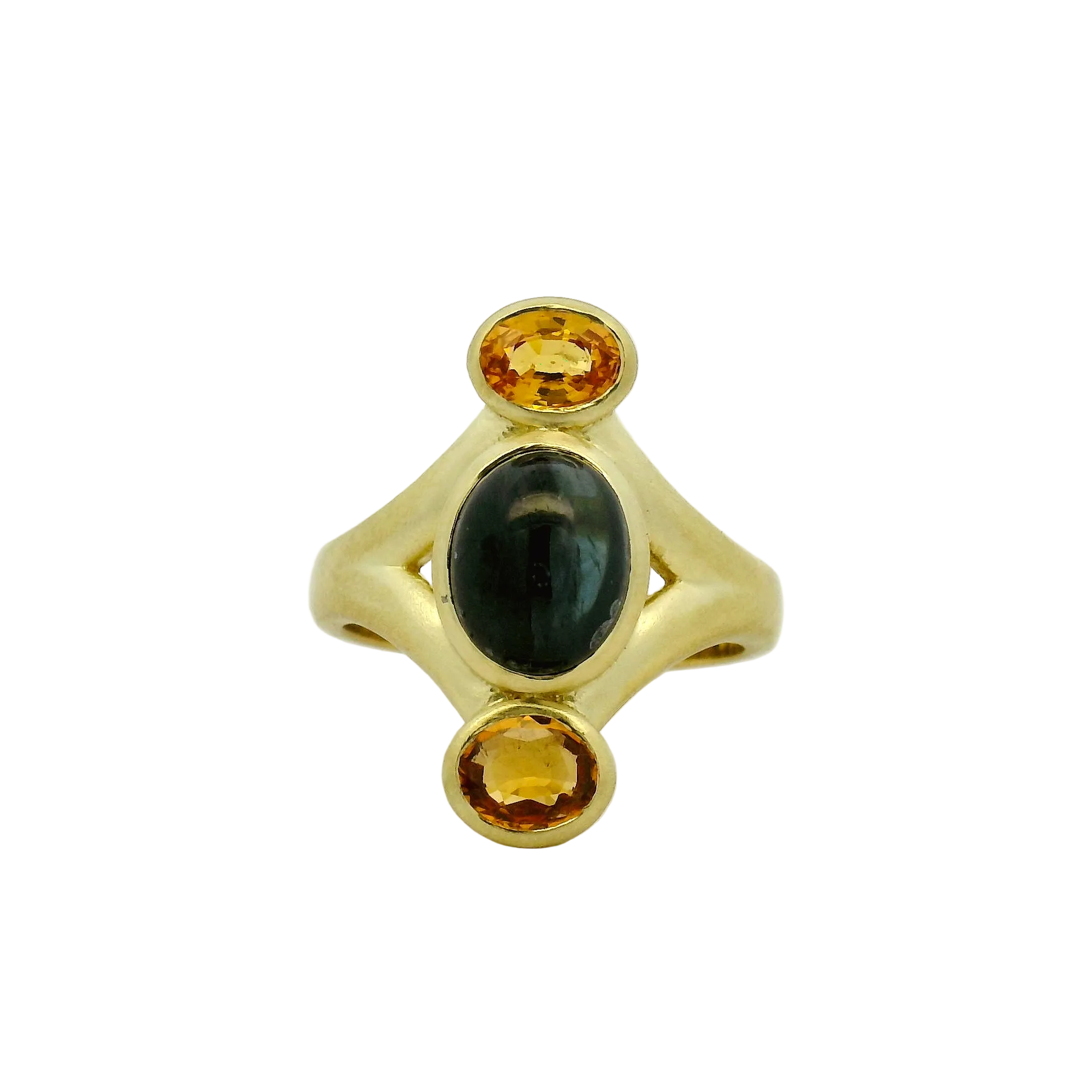 Deep Blue Sapphire and Yellow Gemstone Ring in Yellow Gold