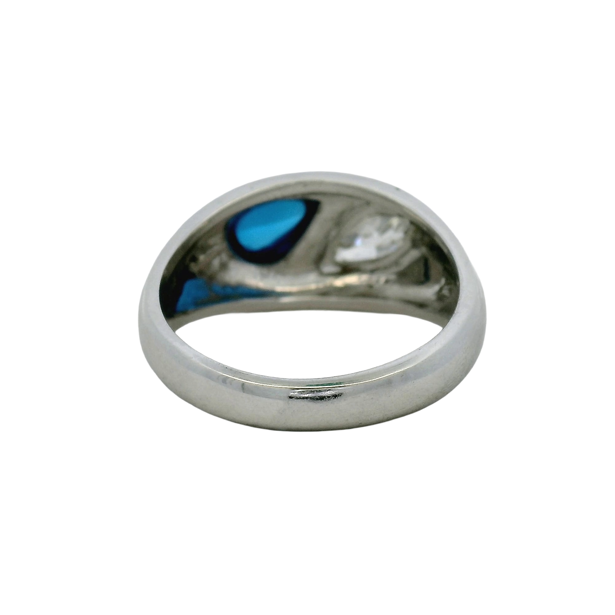 White Gold Sapphire Pear Cabochon Dome Ring