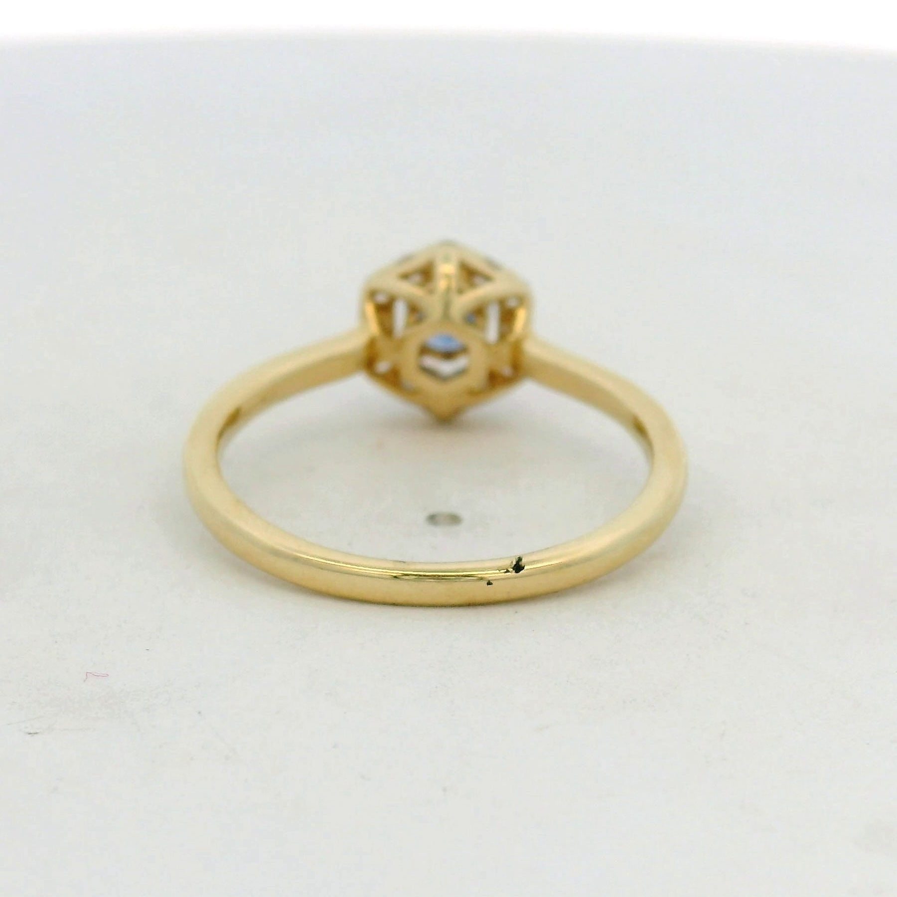 Yellow Gold Royal Blue Sapphire Hexagonal Halo Ring