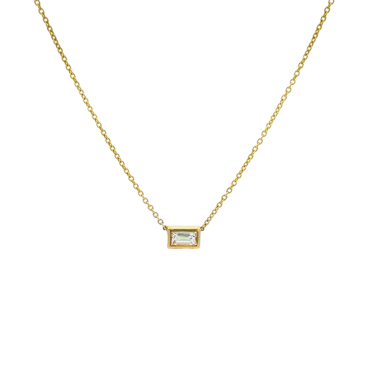 14KYG Baguette Solitaire Necklace