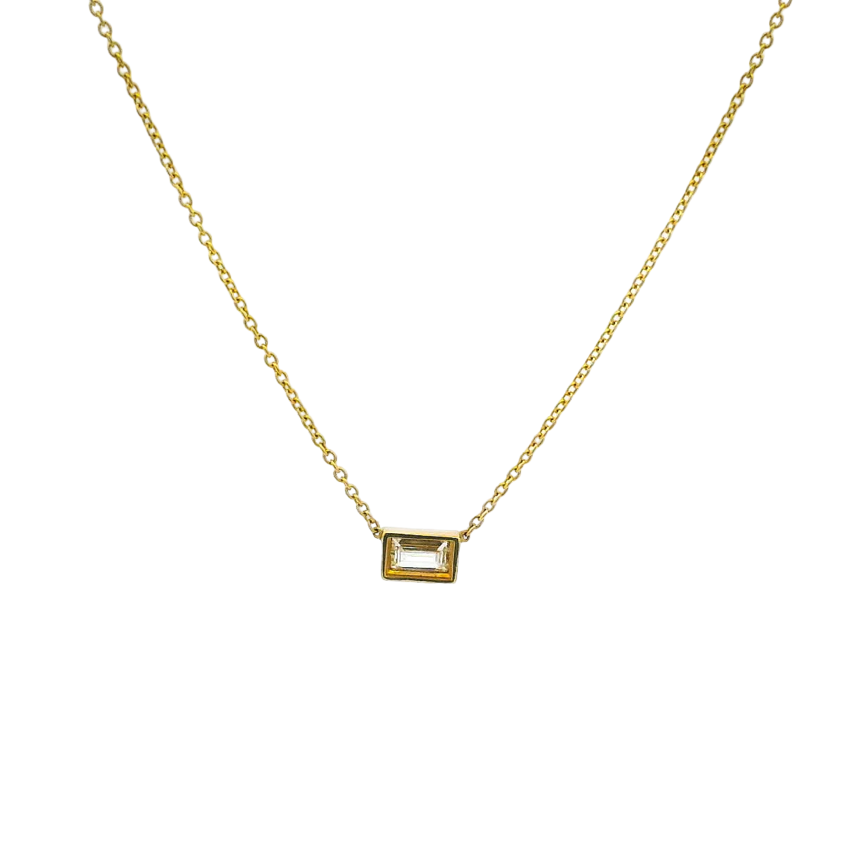 14KYG Baguette Solitaire Necklace