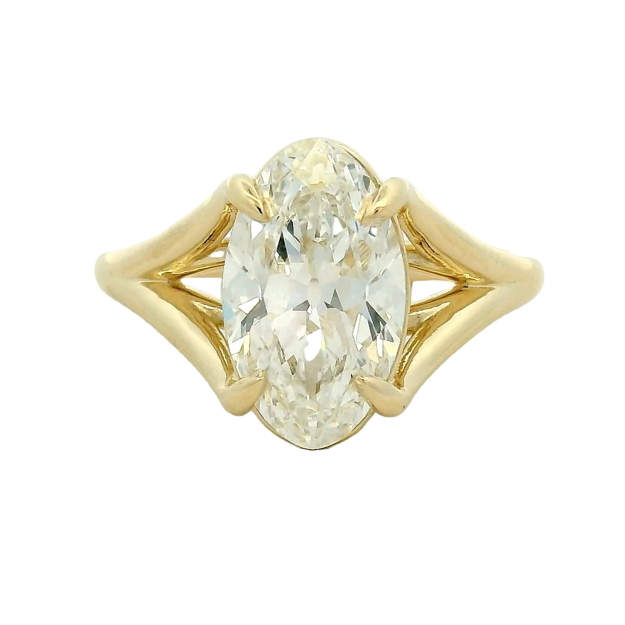 Marquise Diamond Split Shank Solitaire Ring in Yellow Gold