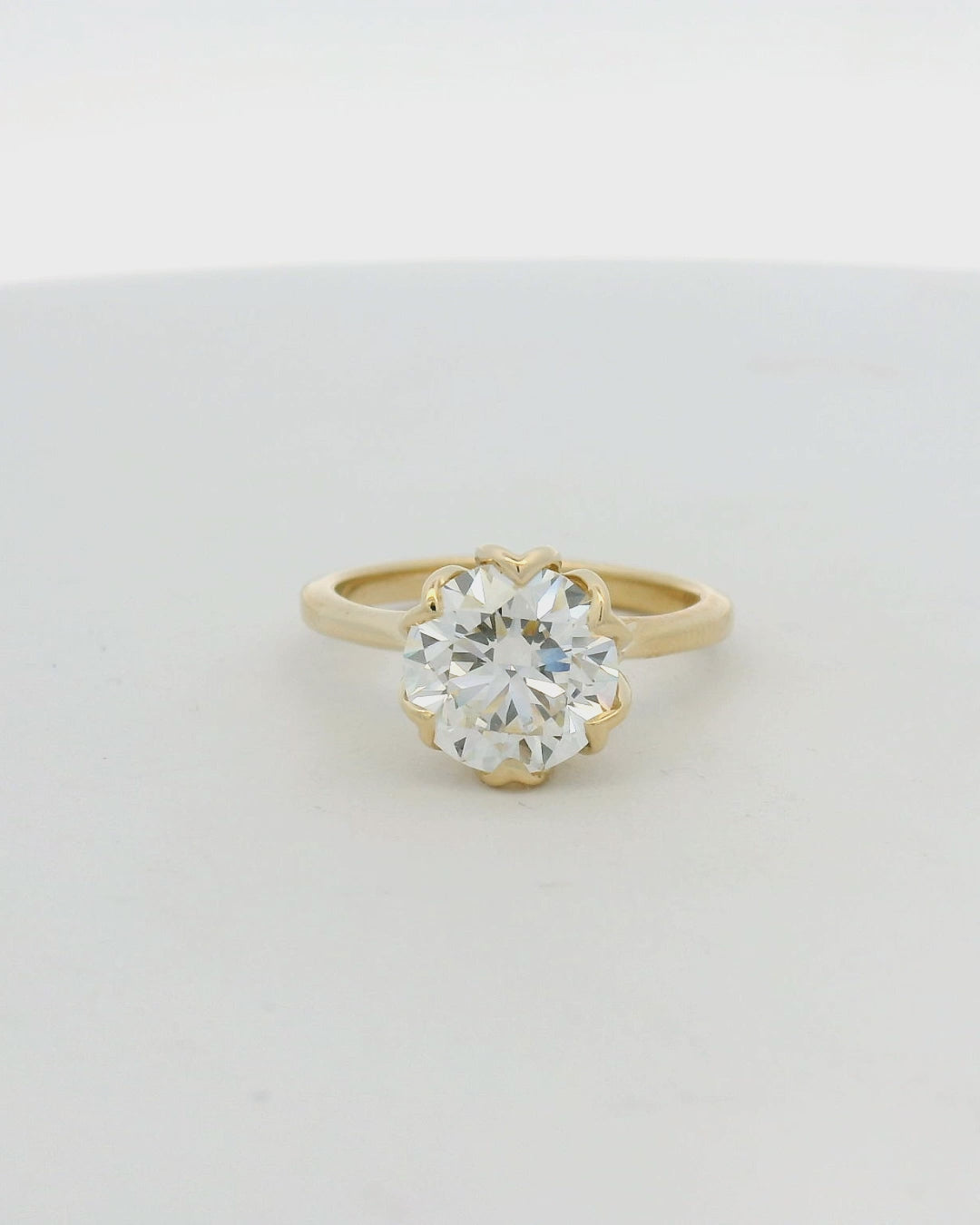 14KT yellow gold 6 tulip prong solitaire engagement ring