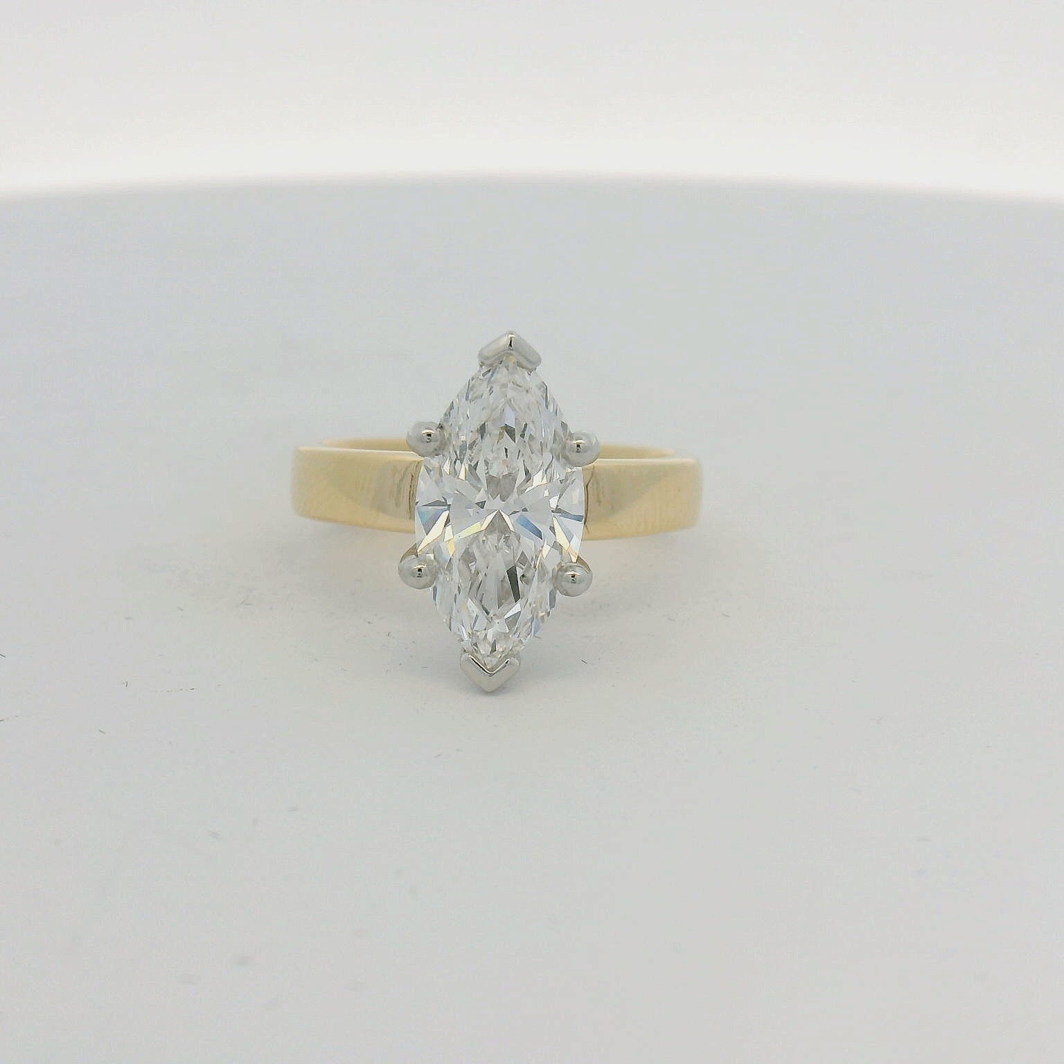 14KT Yellow Gold Wide band and Platinum head Marquise Diamond Solitaire Engagement Ring