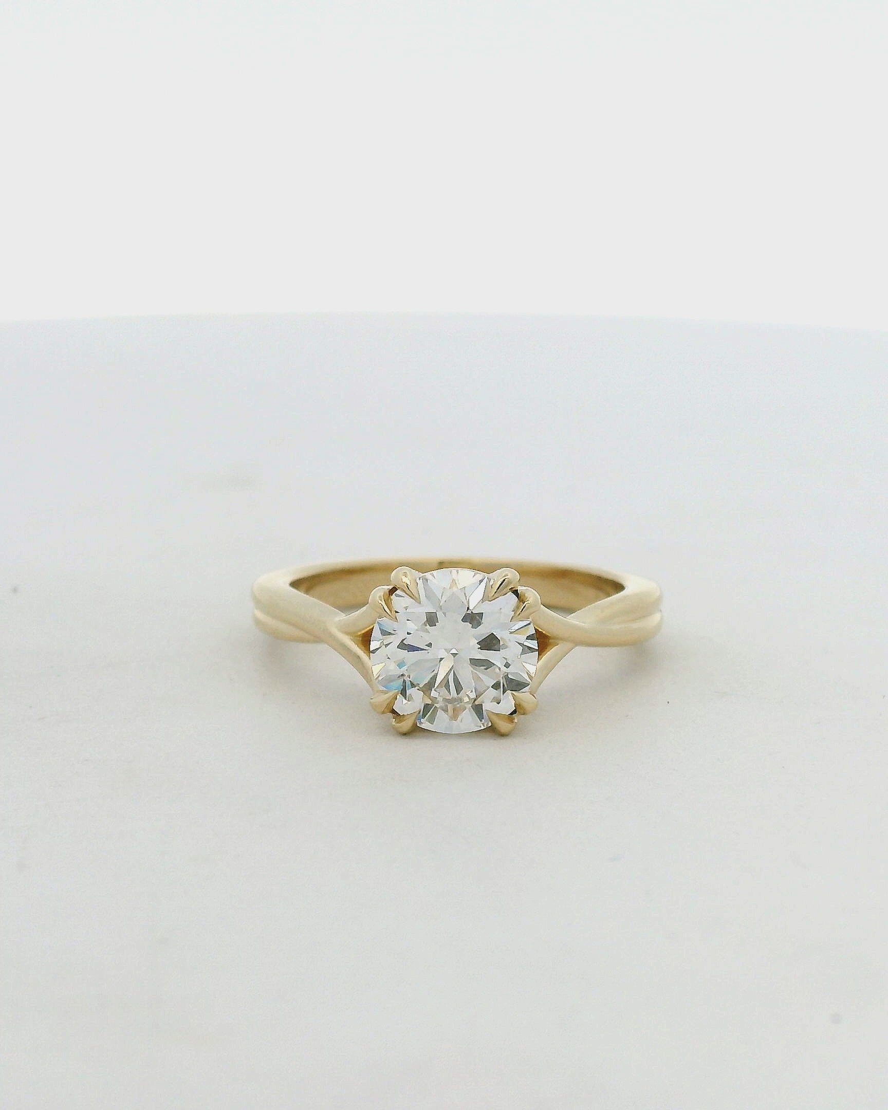 14KT Yellow Gold Split Shank double prong lab grown Diamond Solitaire Ring