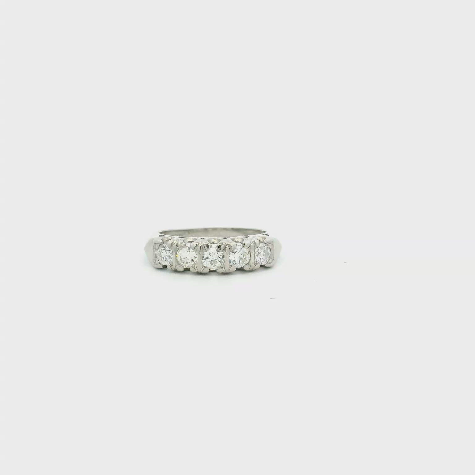 Vintage Platinum Prong Set Wedding Band