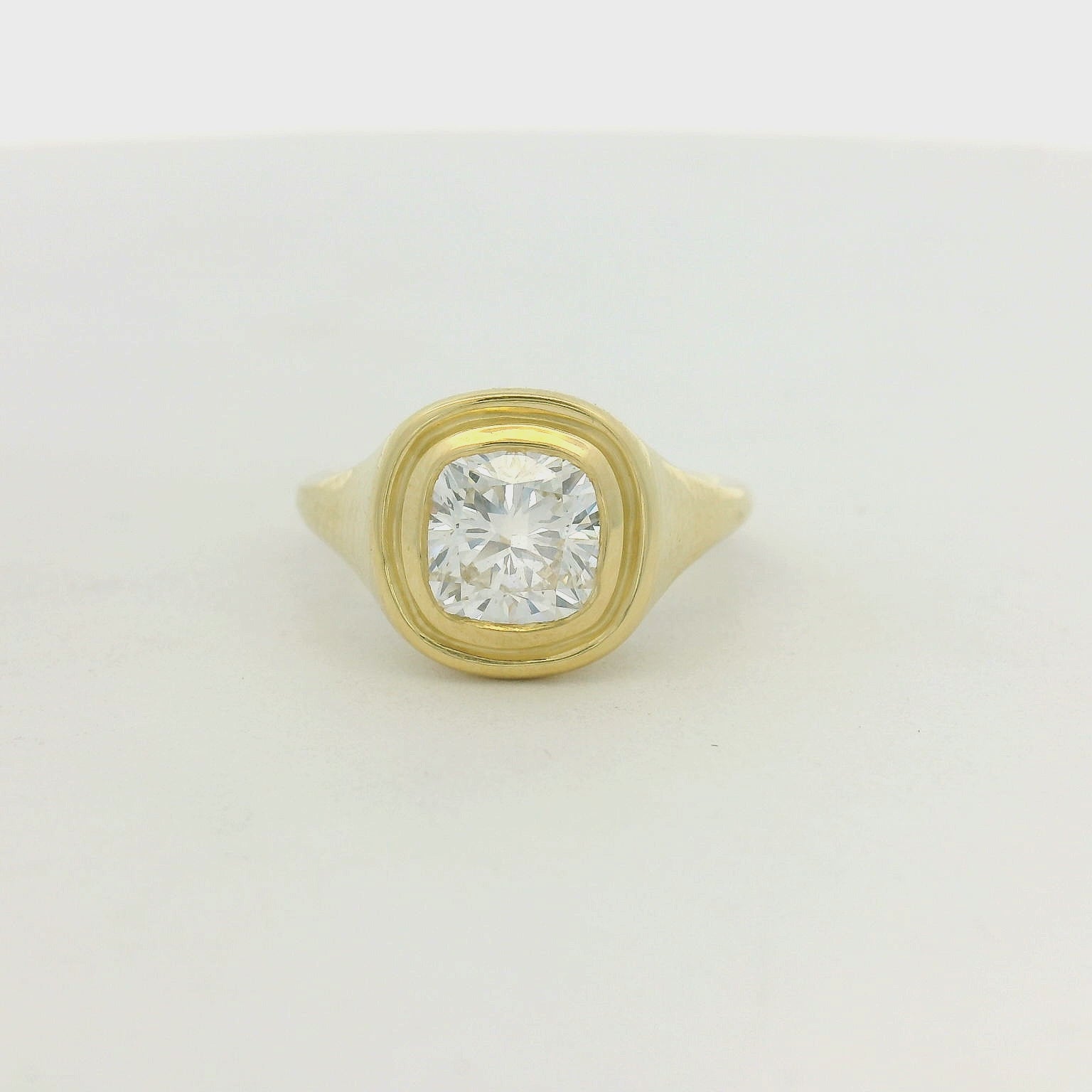 18K Yellow Gold Cushion Cut Bezel Set Solitaire Engagement Ring