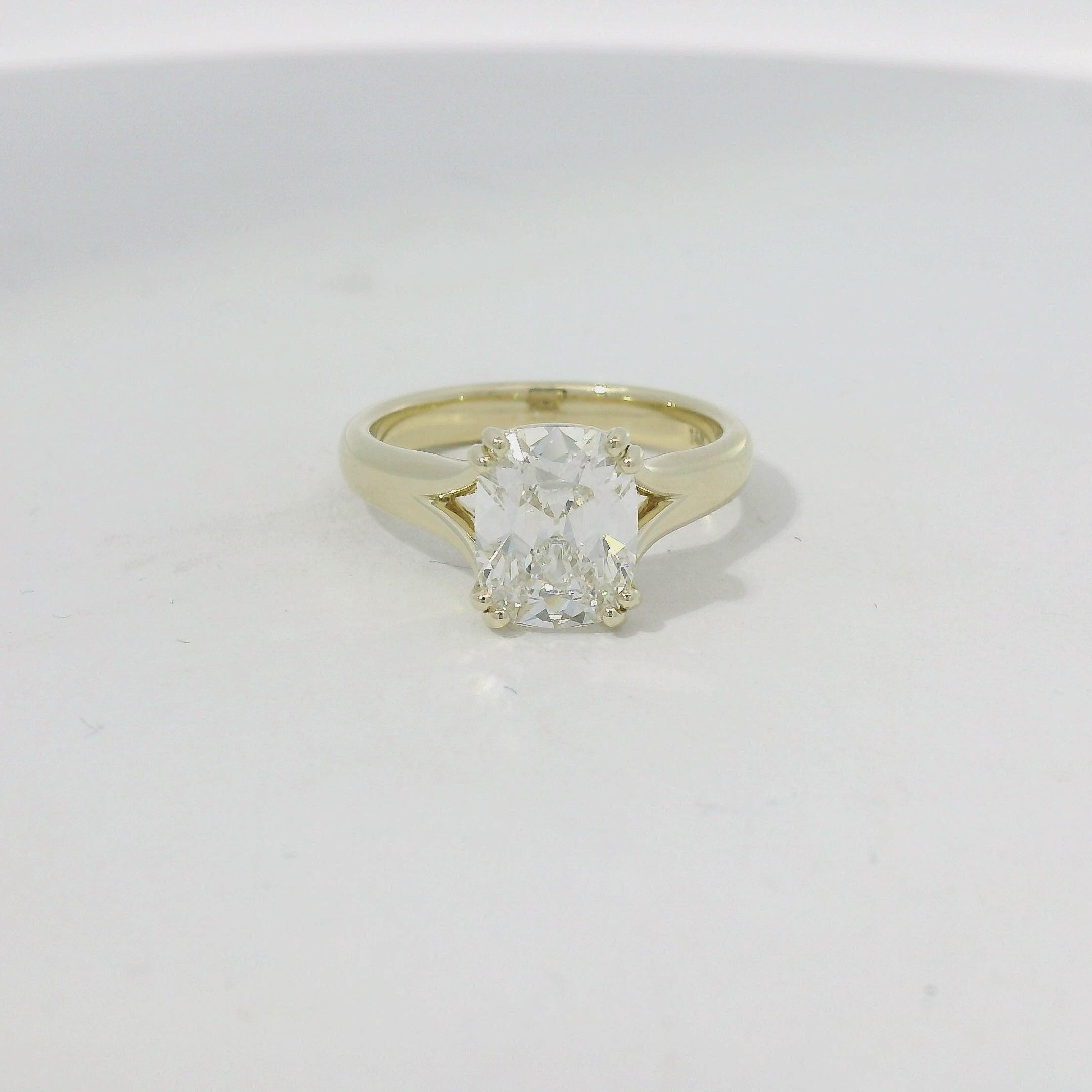 Yellow Gold Split Shank Cushion Diamond Solitaire Ring