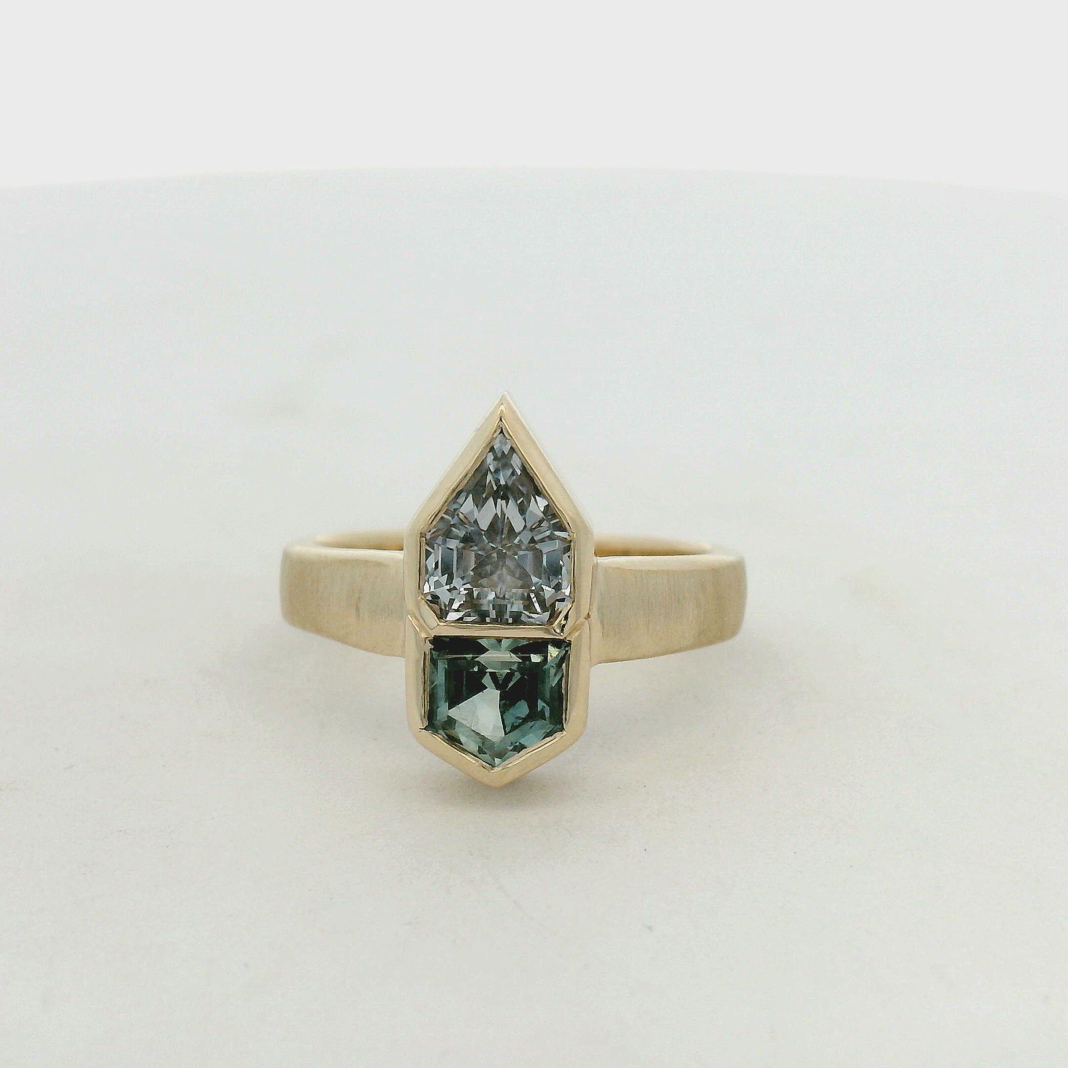 Two-Stone Geometric Sapphire Ring in Yellow Gold