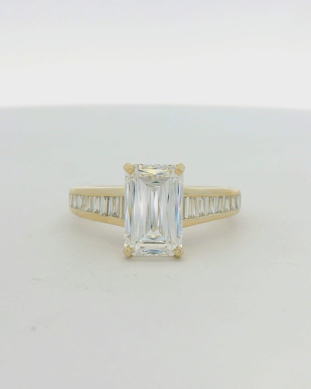14KT Yellow Gold Channel Set Engagement Ring Crisscut Center