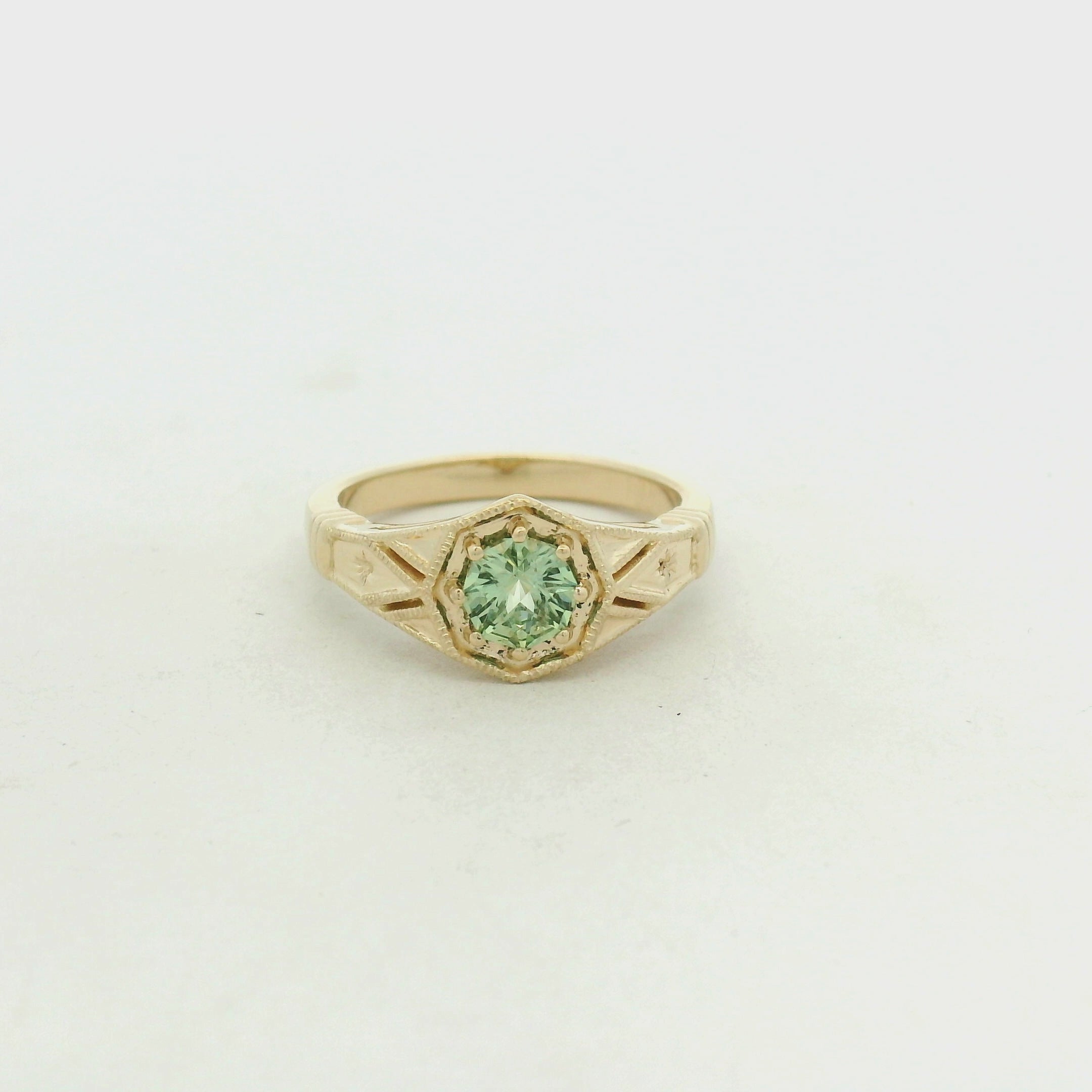 Mint Green Sapphire Solitaire Ring in Yellow Gold