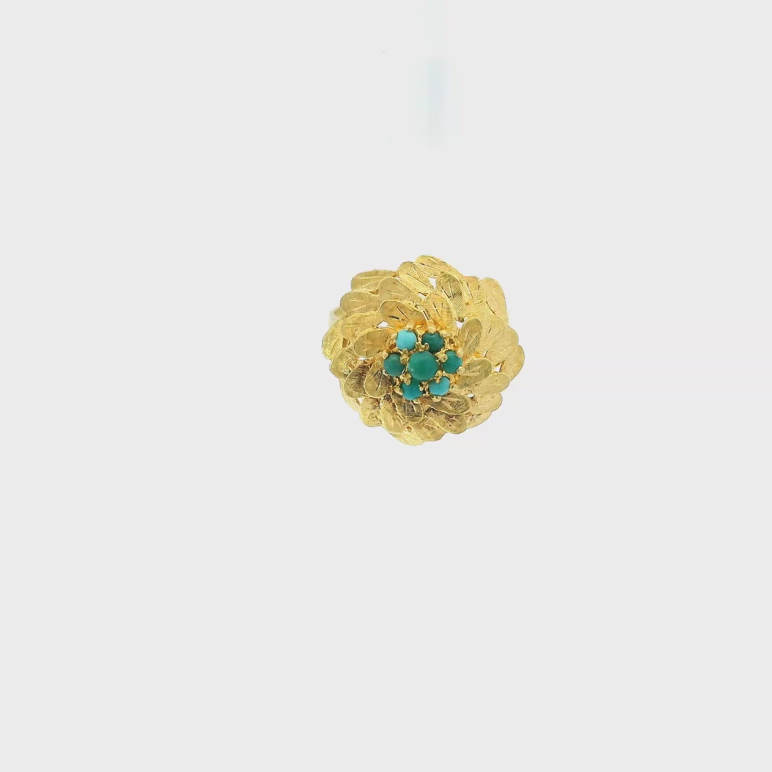 Vintage 18KYG Turquoise Flower Ring