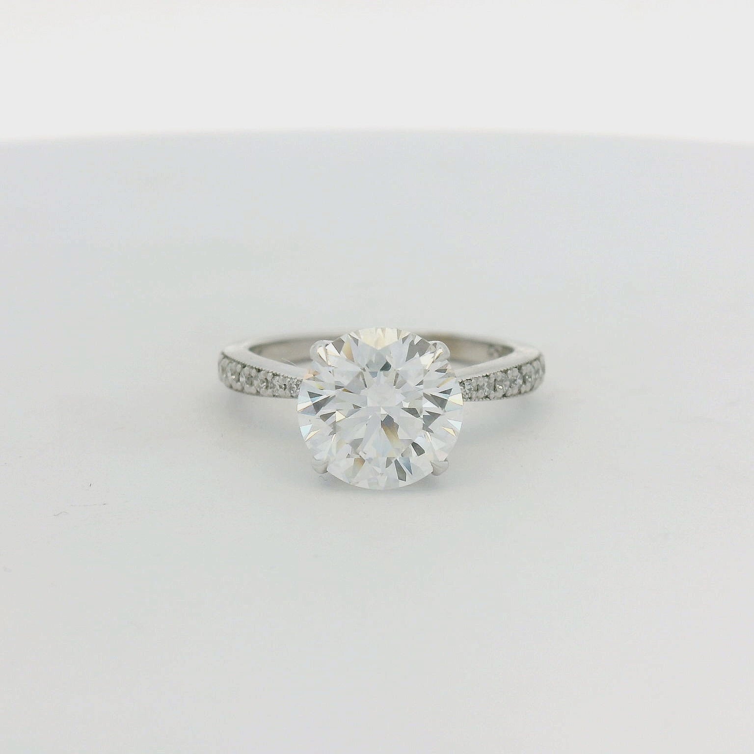14KT White Gold Round Hidden Halo Pinched Taper Pave Band Engagement Ring