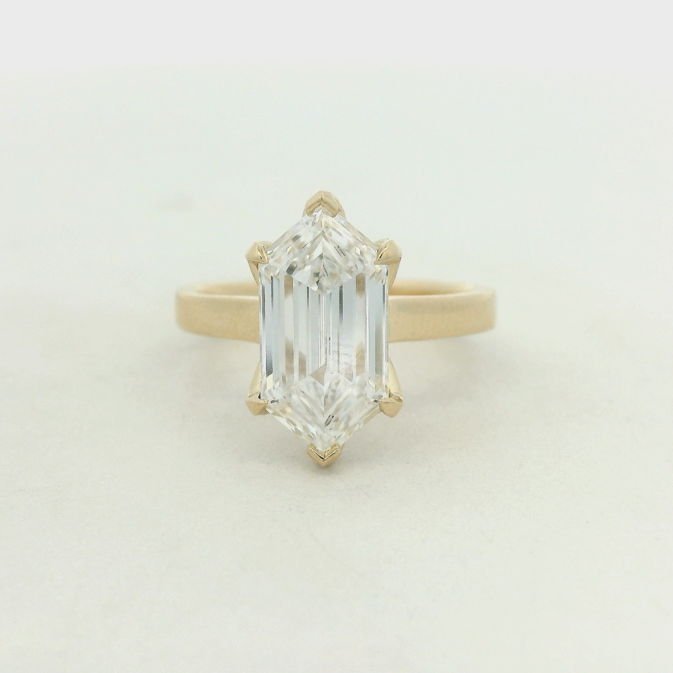 14K Yellow Gold Solitaire Hexagon Engagement Ring