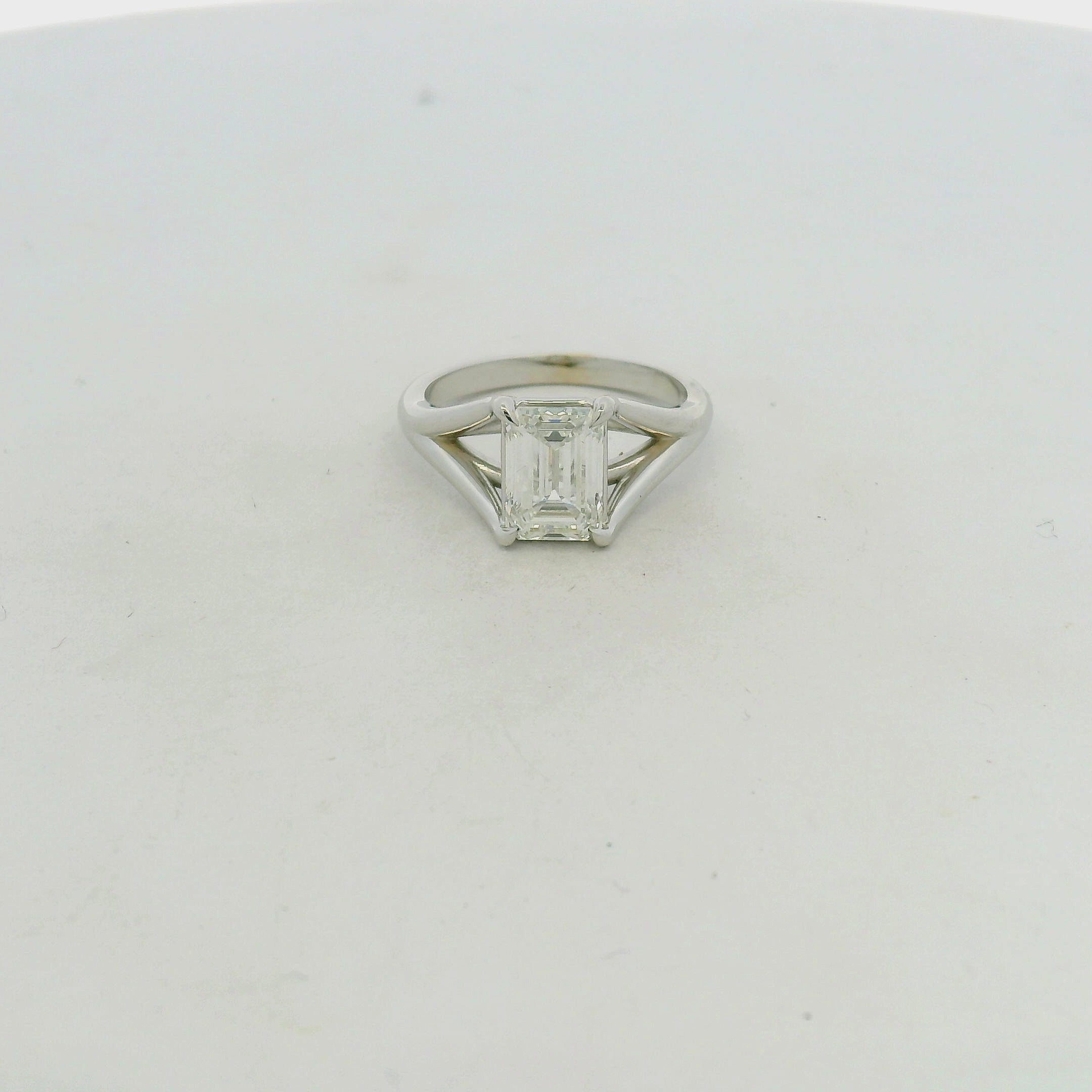 Emerald-Cut Diamond Split-Shank Solitaire Ring in White Gold