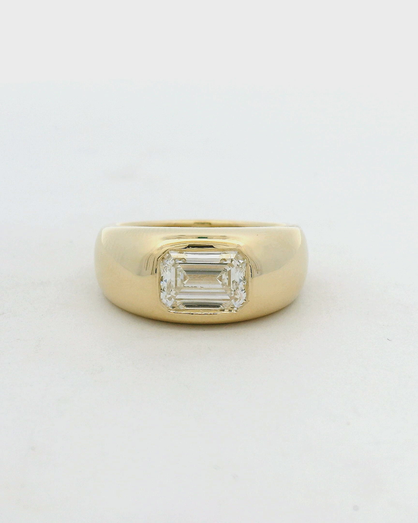 14KT yellow gold east west emerald cut diamond wide engagement ring