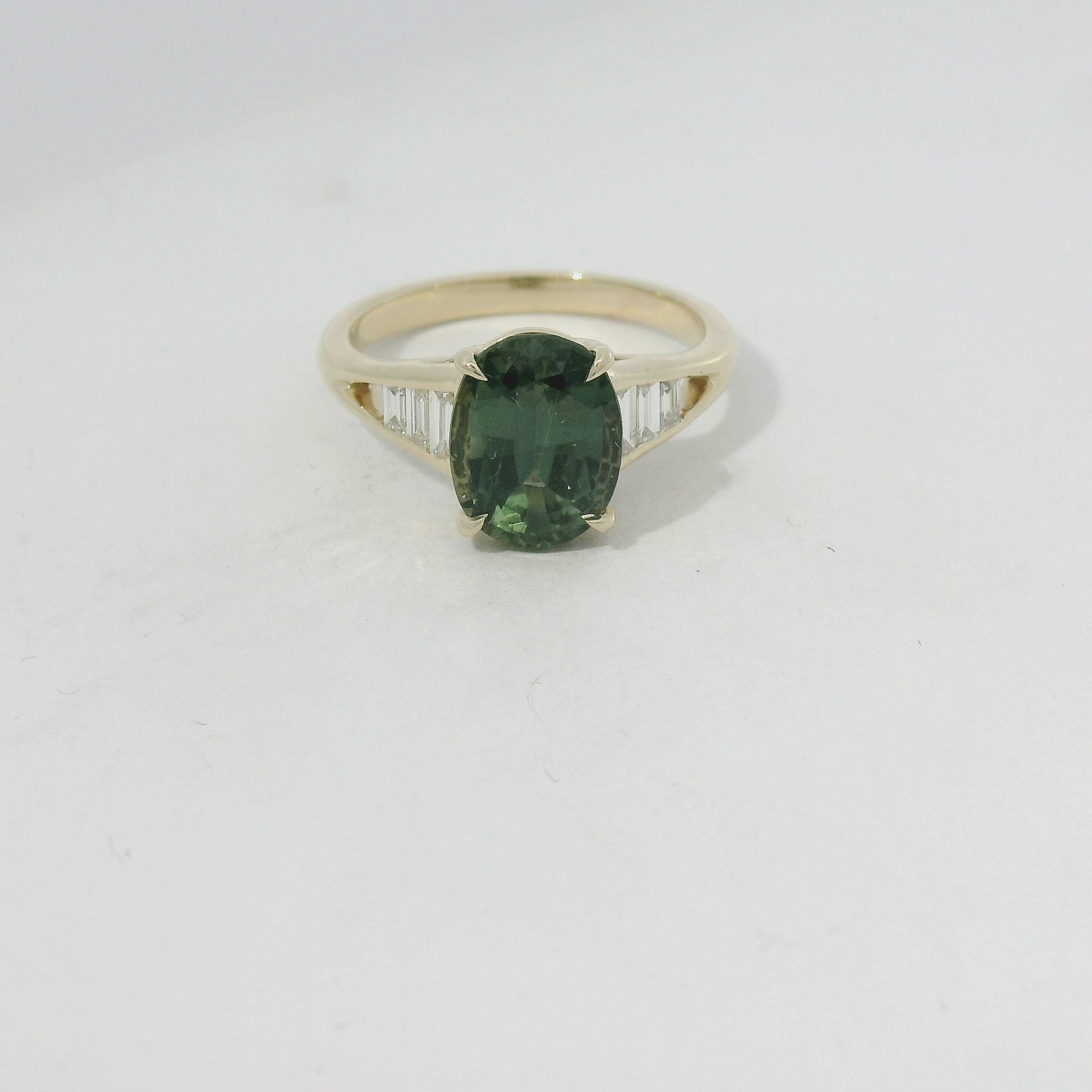 Yellow Gold Forest Green Sapphire Multistone Ring