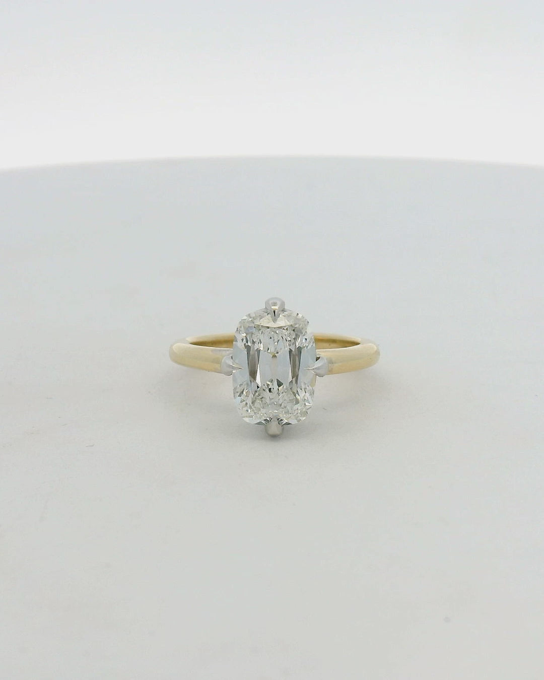 14KT two tone compass solitaire LG elongated antique cushion dia engagement ring