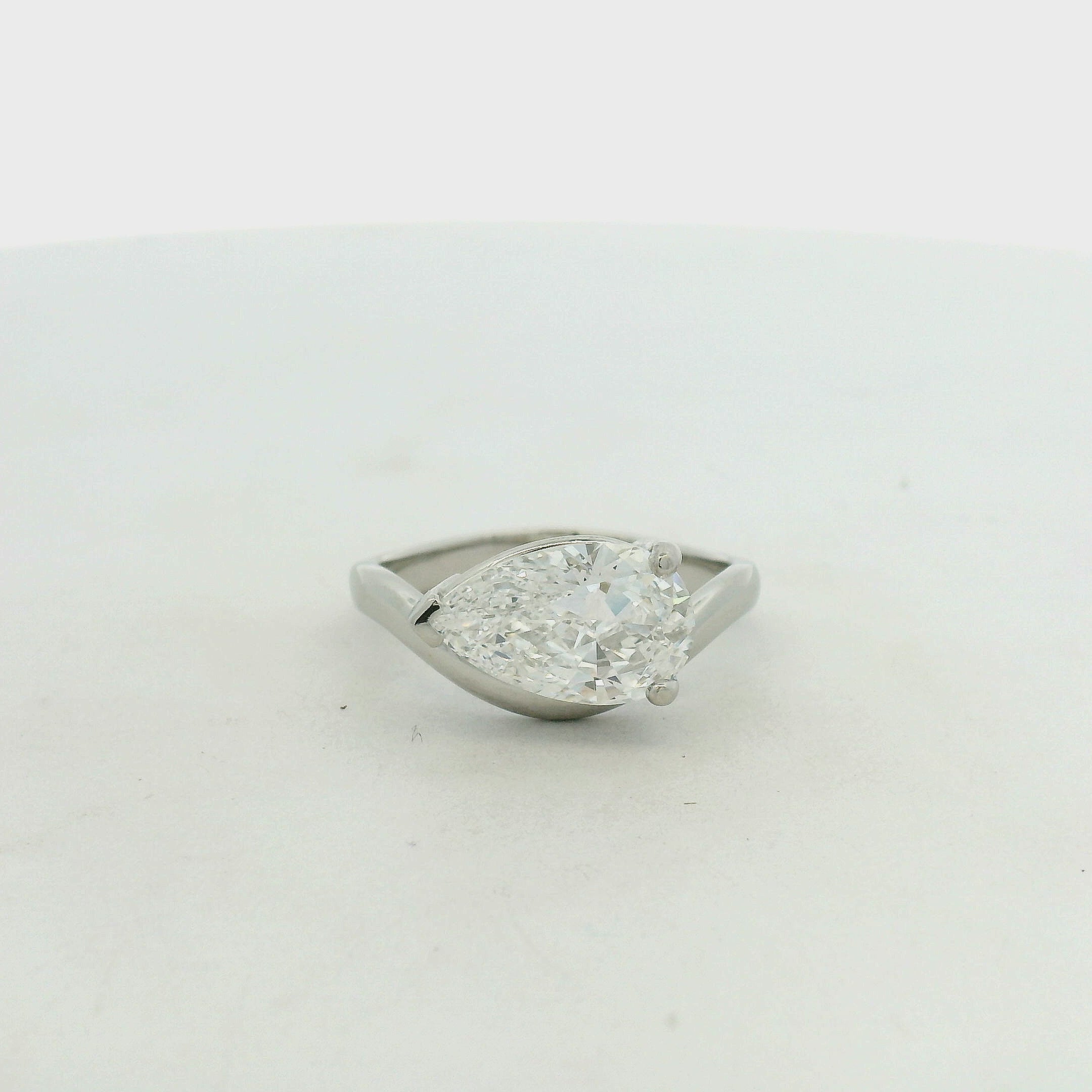 East-West Pear Diamond Solitaire Ring in White Gold