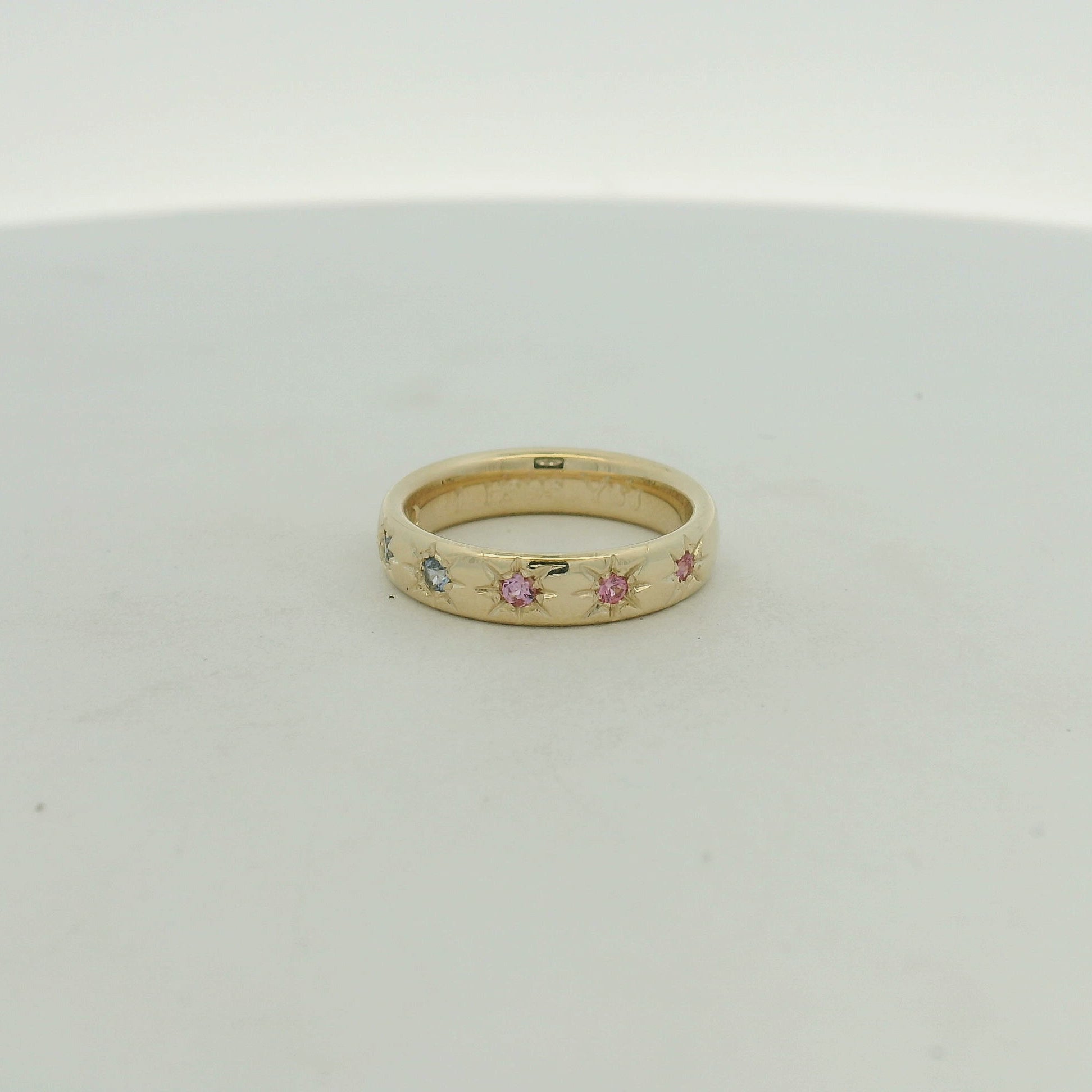 Star-Set Multi-Color Sapphire Band Ring in Yellow Gold