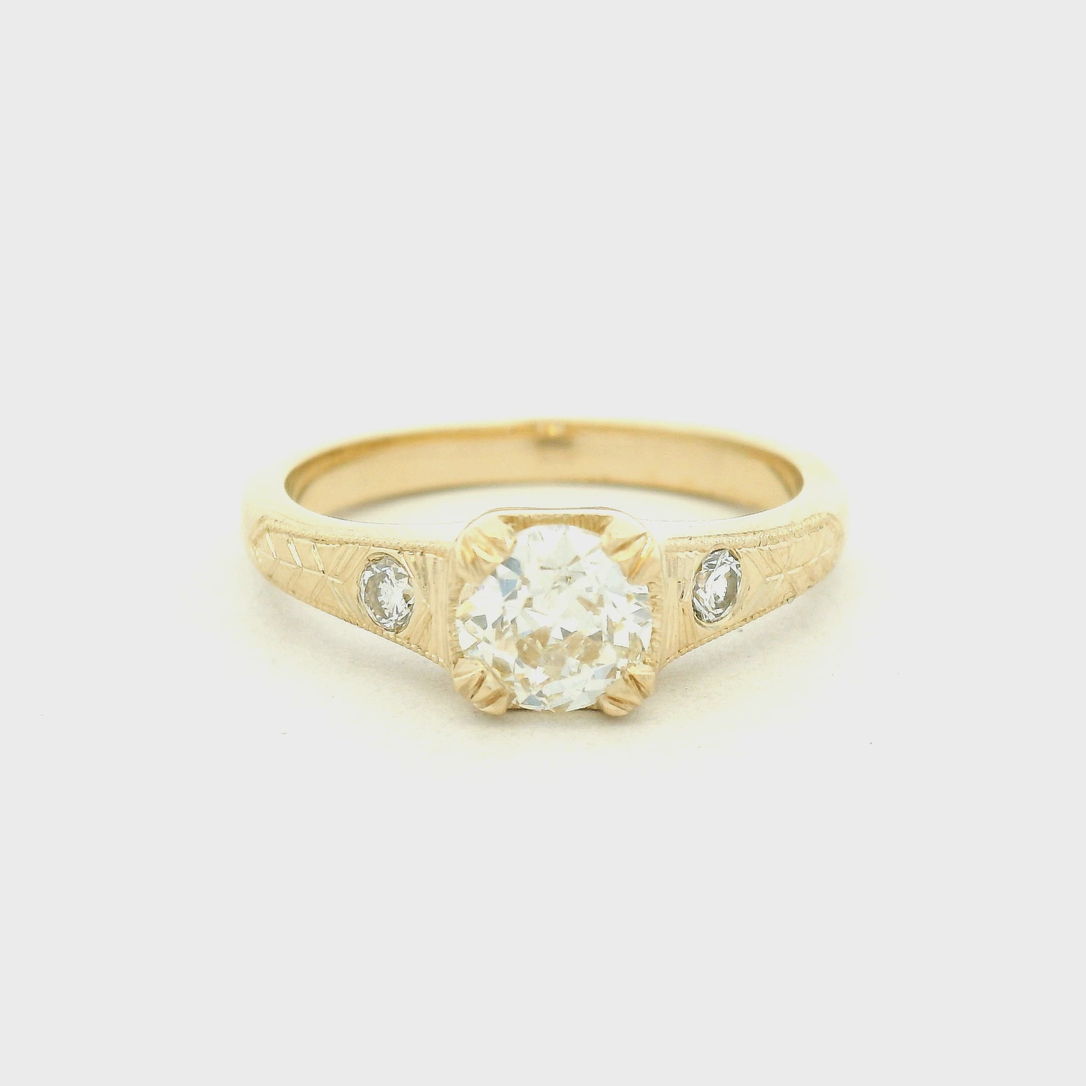 Yellow Gold Multi-Stone Diamond Ring with Engraved Band