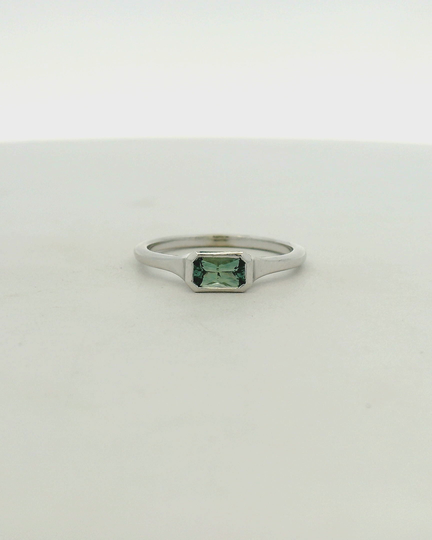 White Gold Bezel-Set Green Sapphire Solitaire Ring