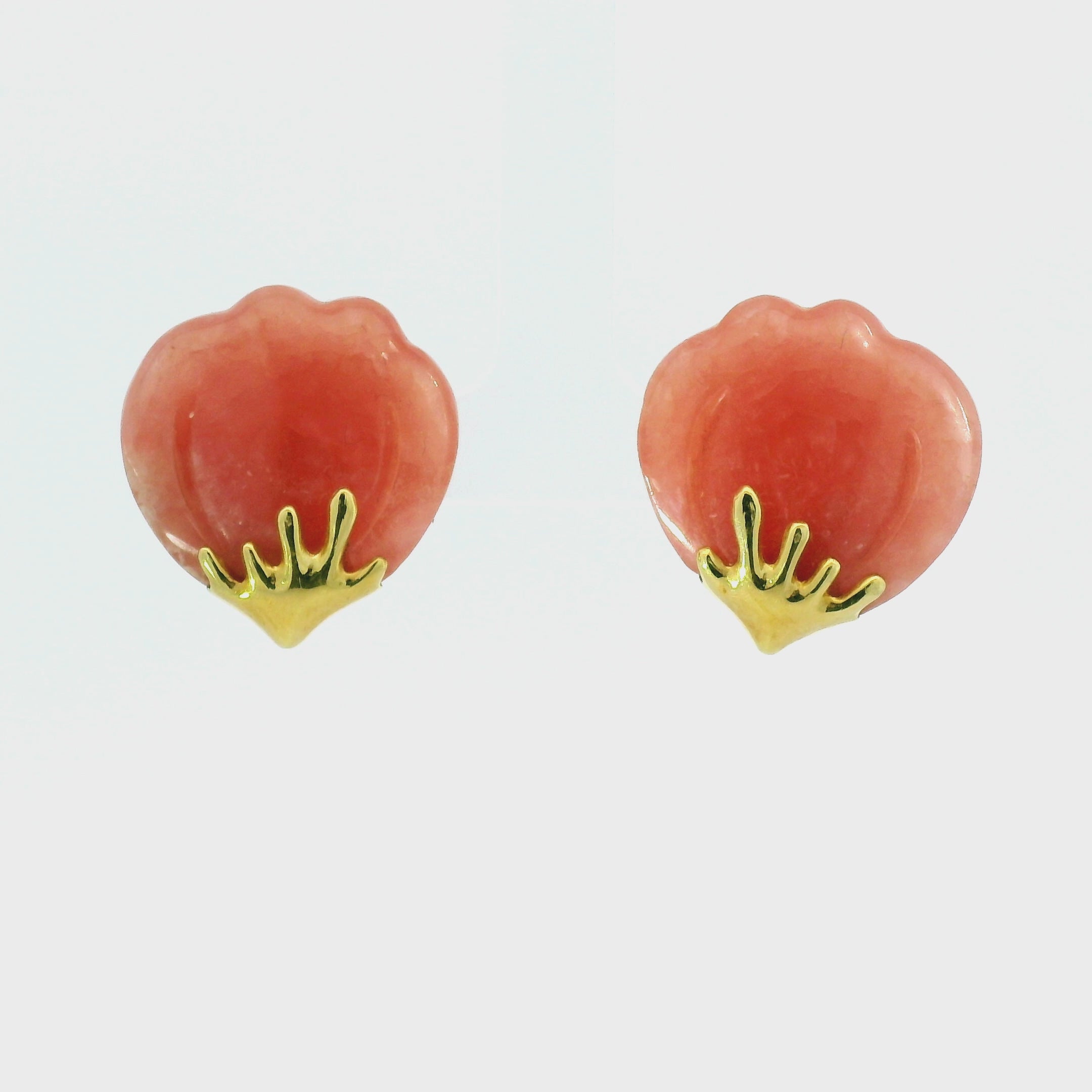 Carved Coral Stud Earrings in Yellow Gold