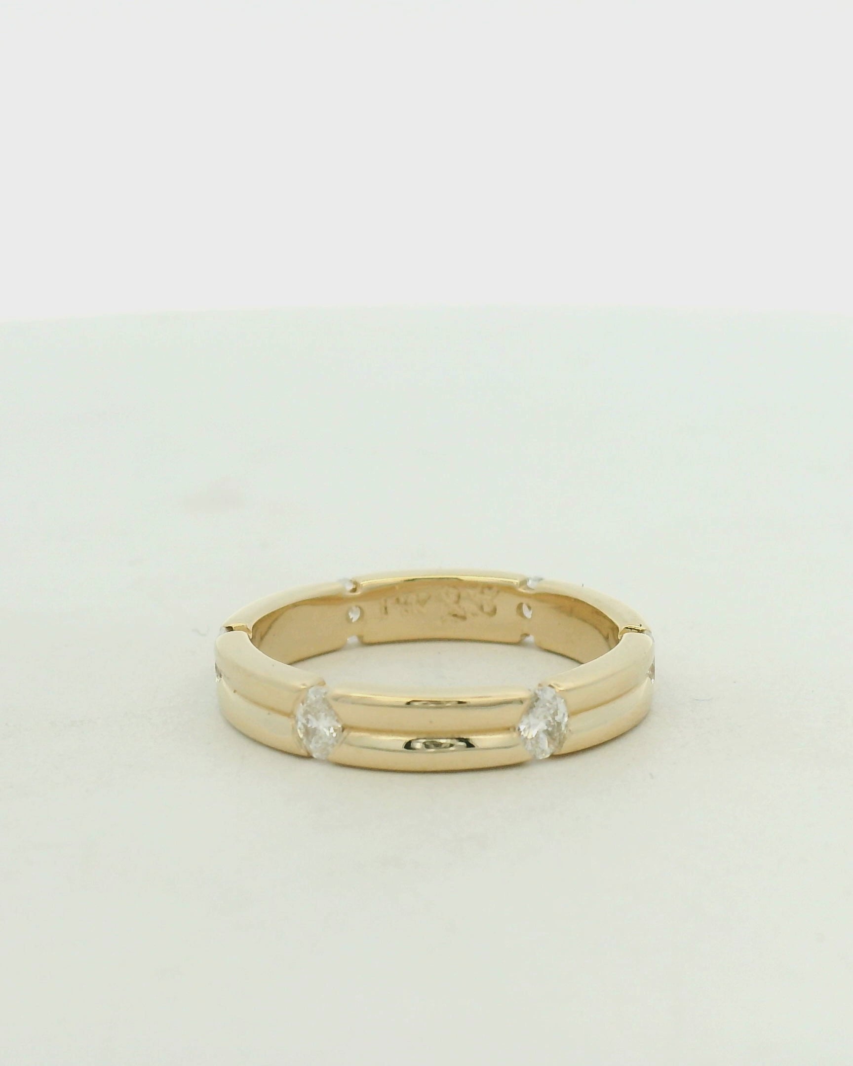 14k yellow gold double band w/ intermitten flush set diamonds