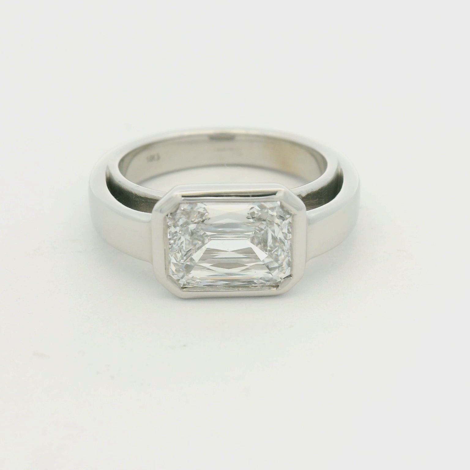 14K White Gold Bezel Set Criss Cut Engagement Ring