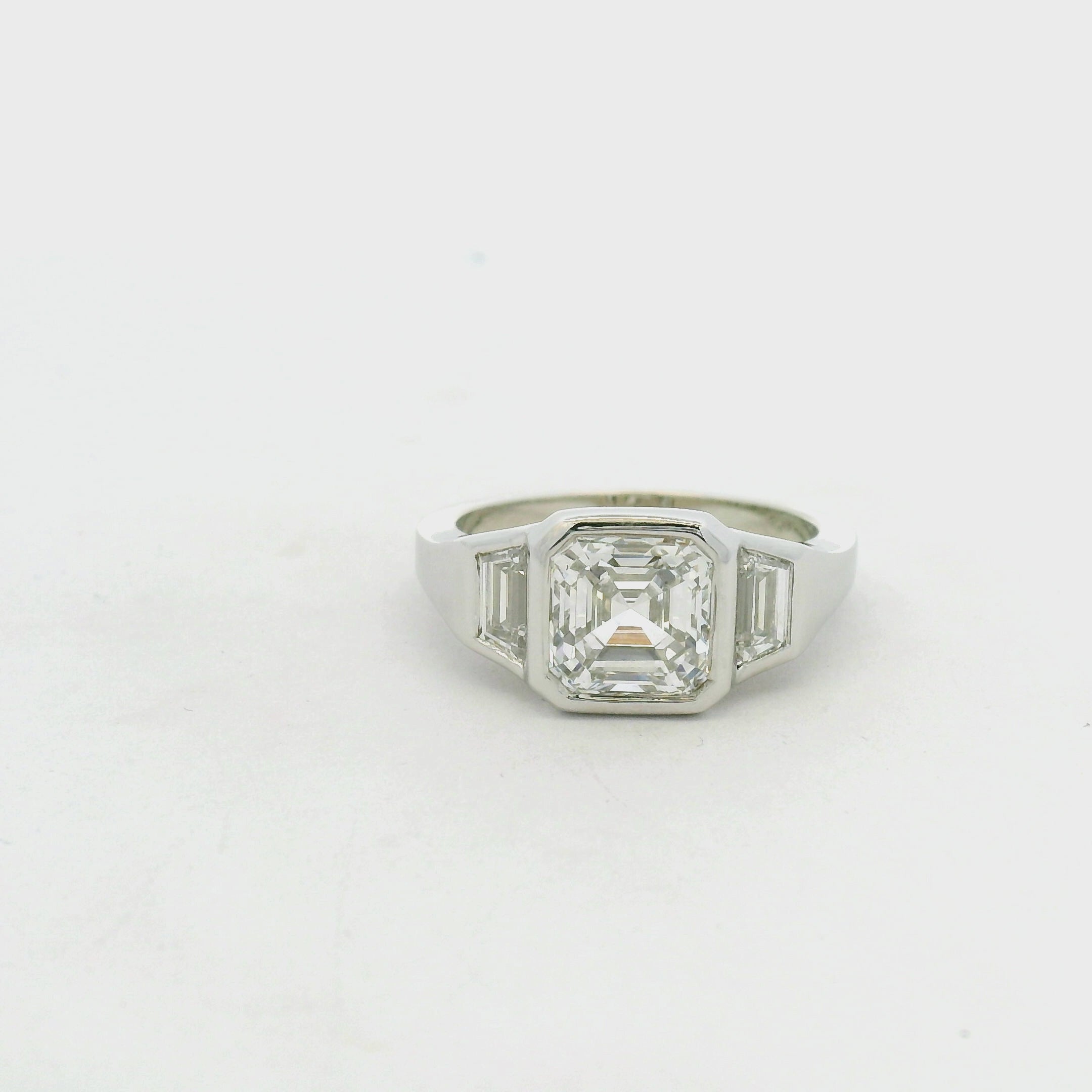 White Gold Diamond Multistone Ring with Step-Cut Accents
