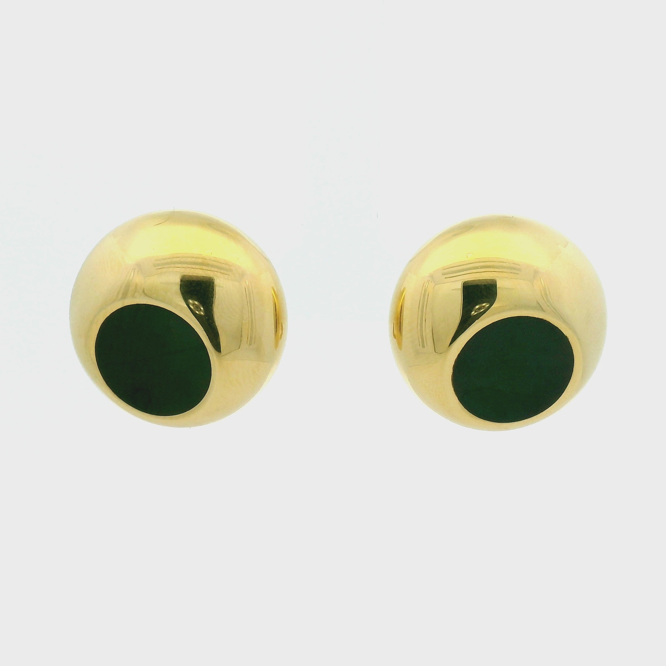 Yellow Gold Dome Stud Earrings with Jade Inlay