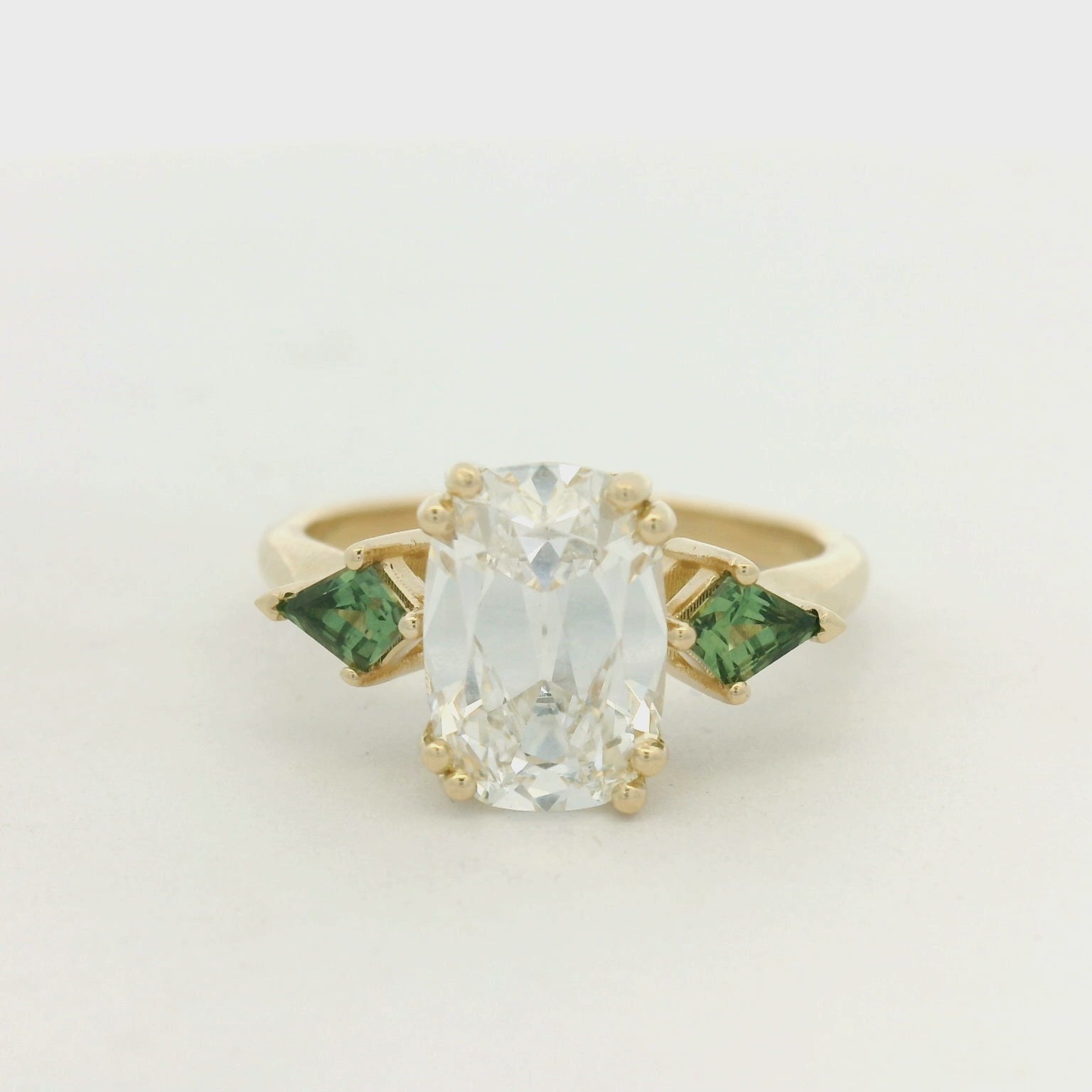 14K Yellow Gold Lab Grown Old Mined Cushion Engagement Ring
