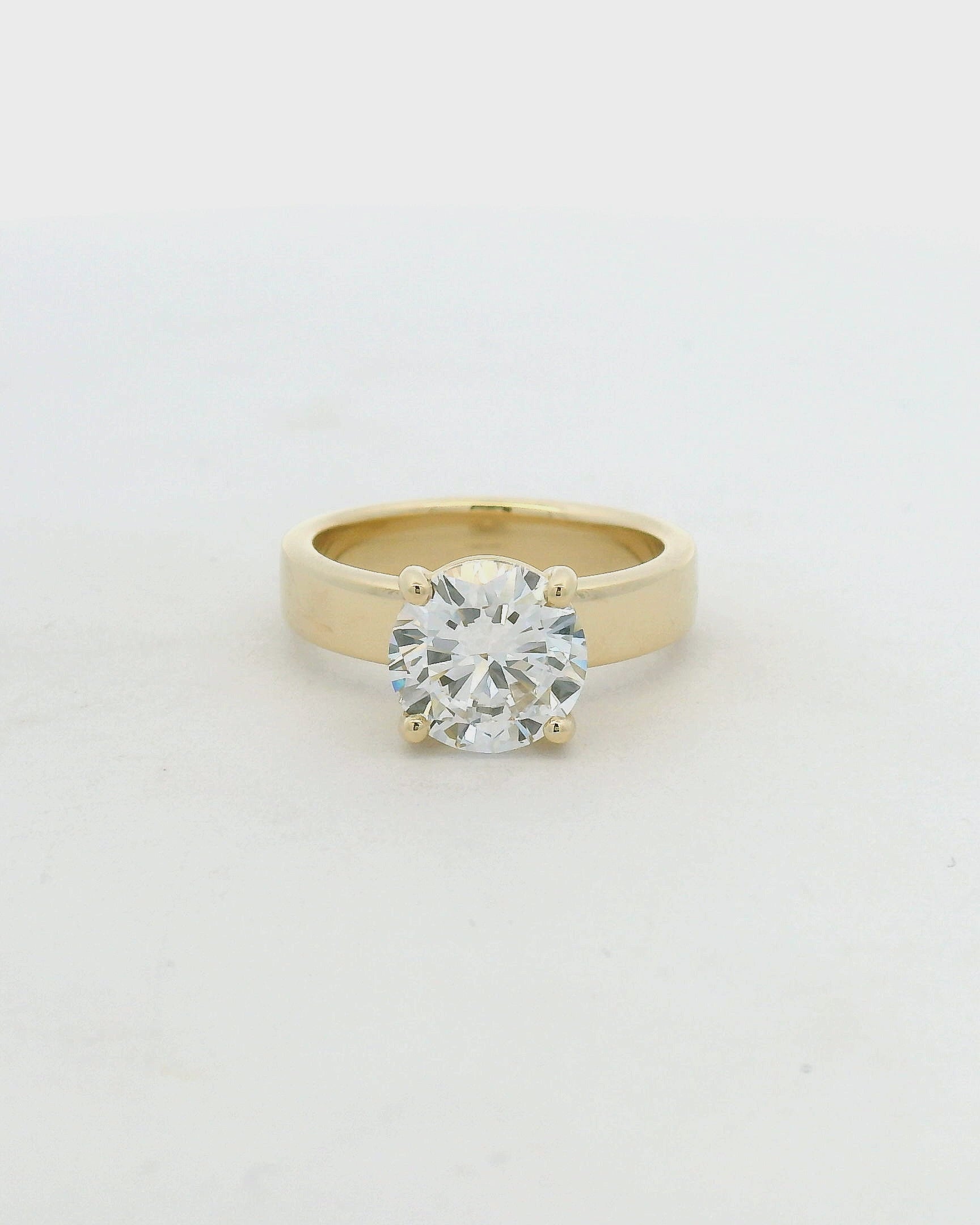 14KT yellow gold round solitaire wide band engagement ring