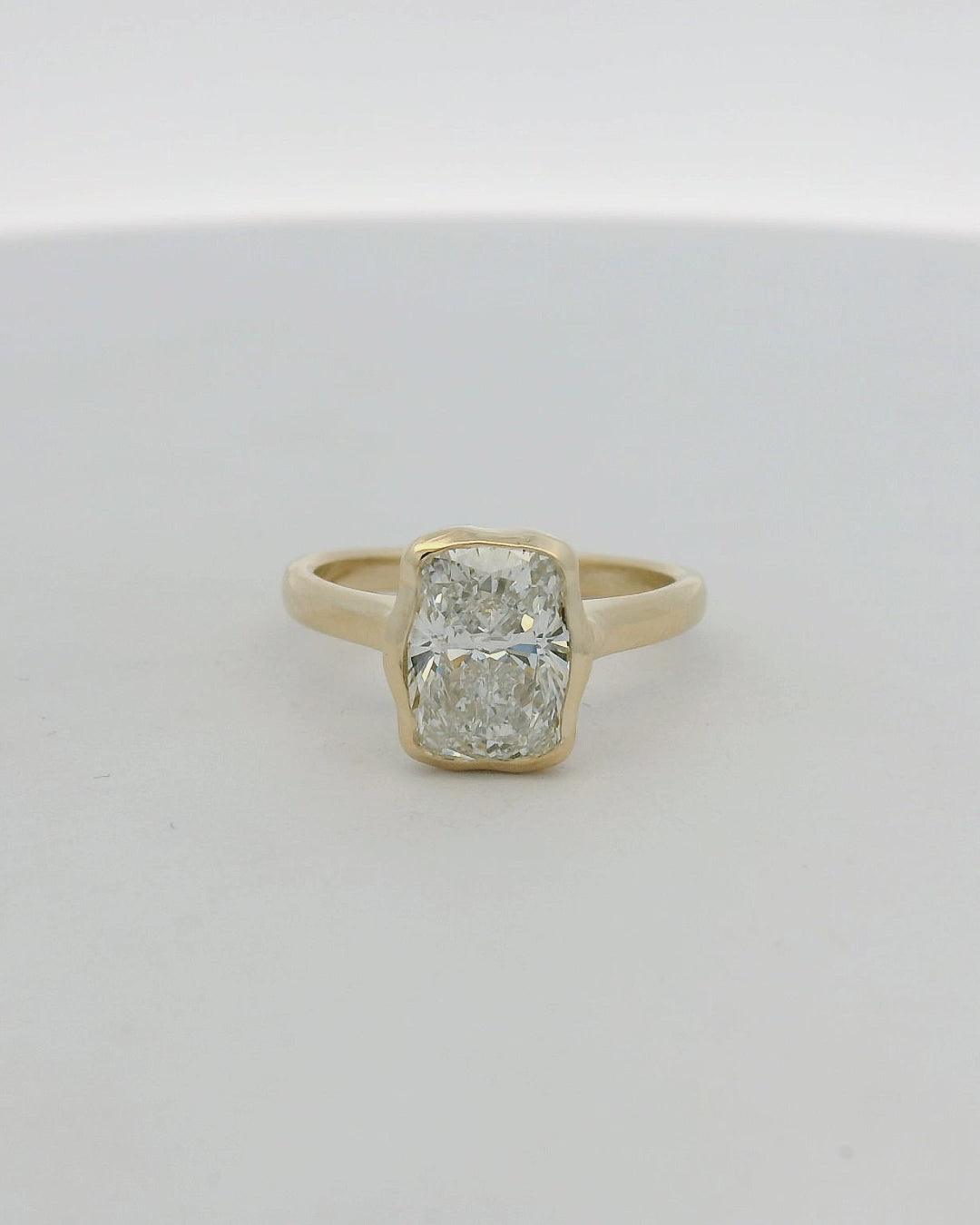 14KT Yellow Gold Organic Bezel Cushion LG Dia Engagement Ring
