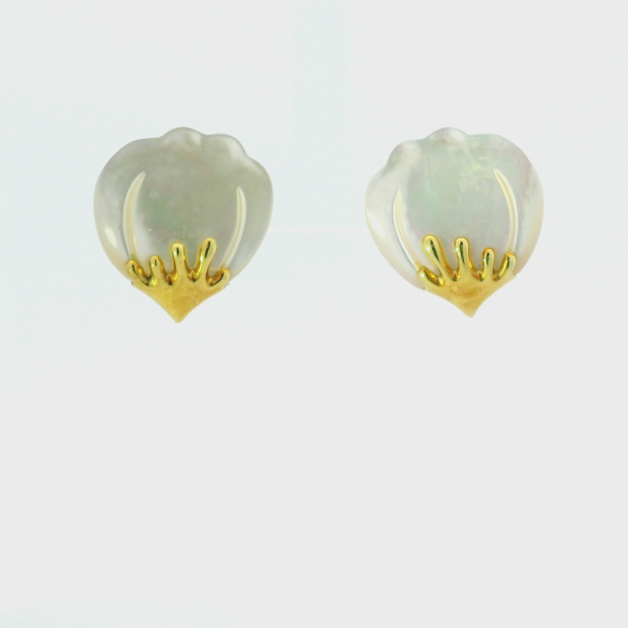 Yellow Gold Pearl Stud Earrings with Organic Setting