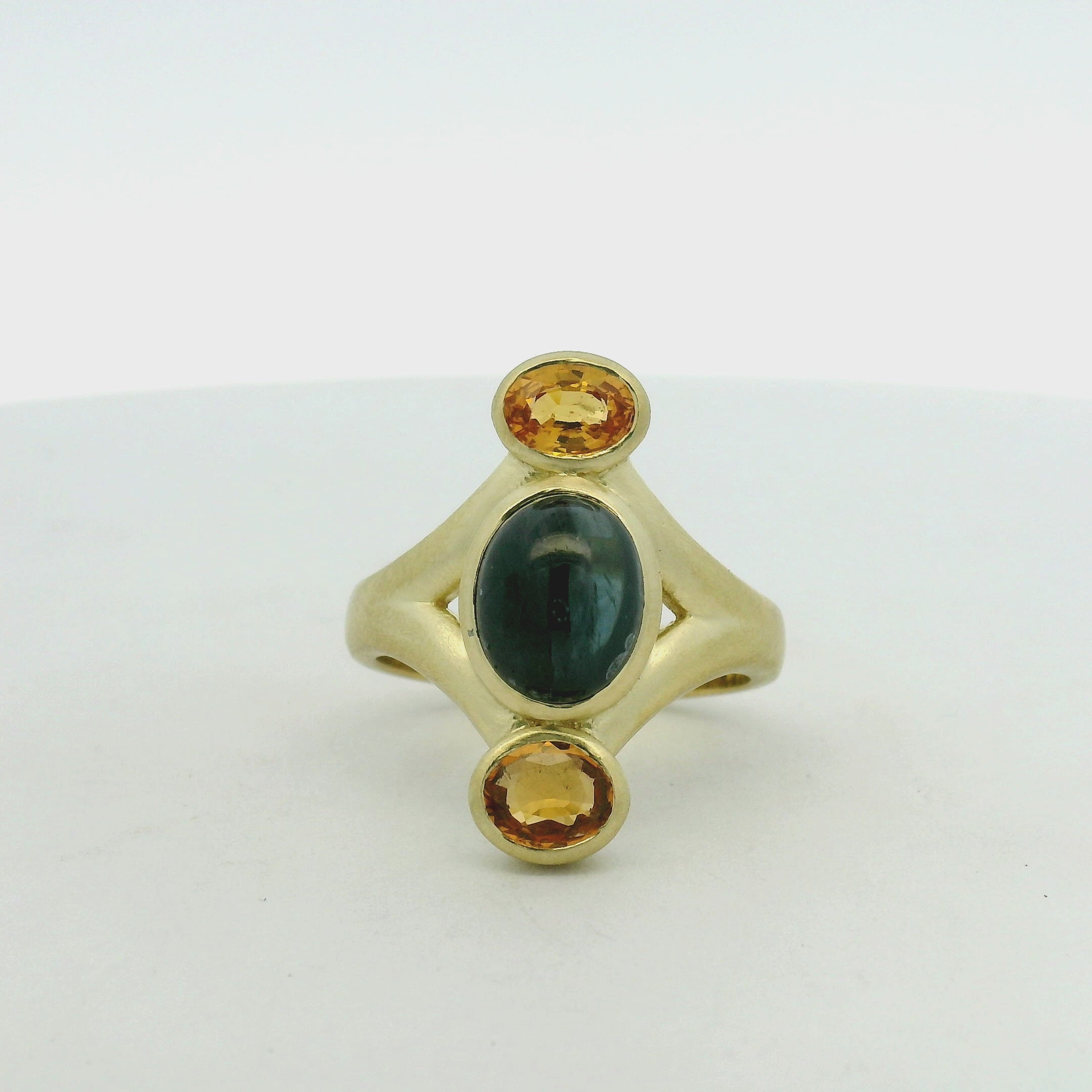 Deep Blue Sapphire and Yellow Gemstone Ring in Yellow Gold