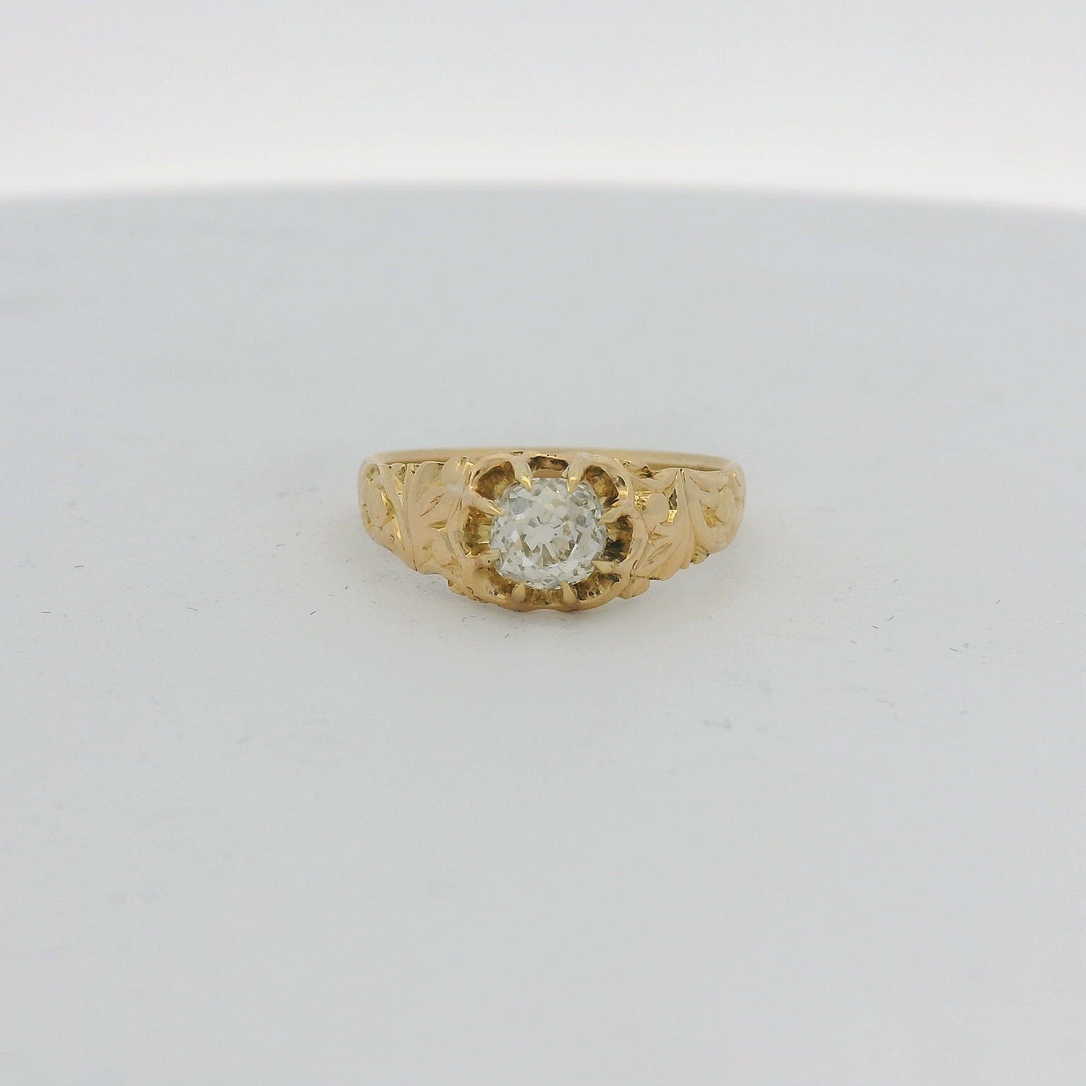 18KT Yellow Gold Vintage Engagement Ring with Miner Cut Diamond