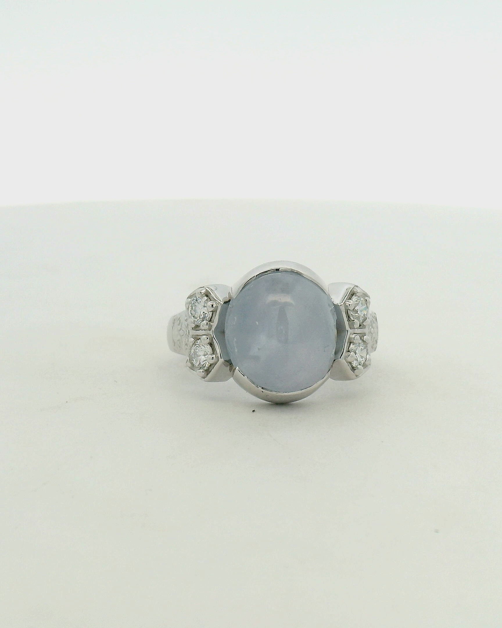 Light Blue Cabochon Sapphire Multistone Ring in White Gold