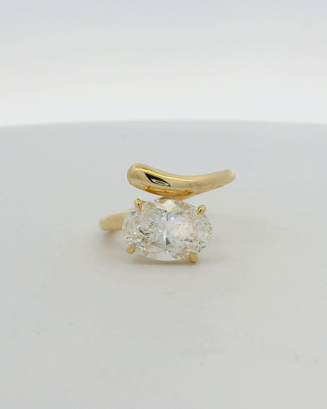 14KT Yellow gold open Asymmetrical Oval Engagement Ring