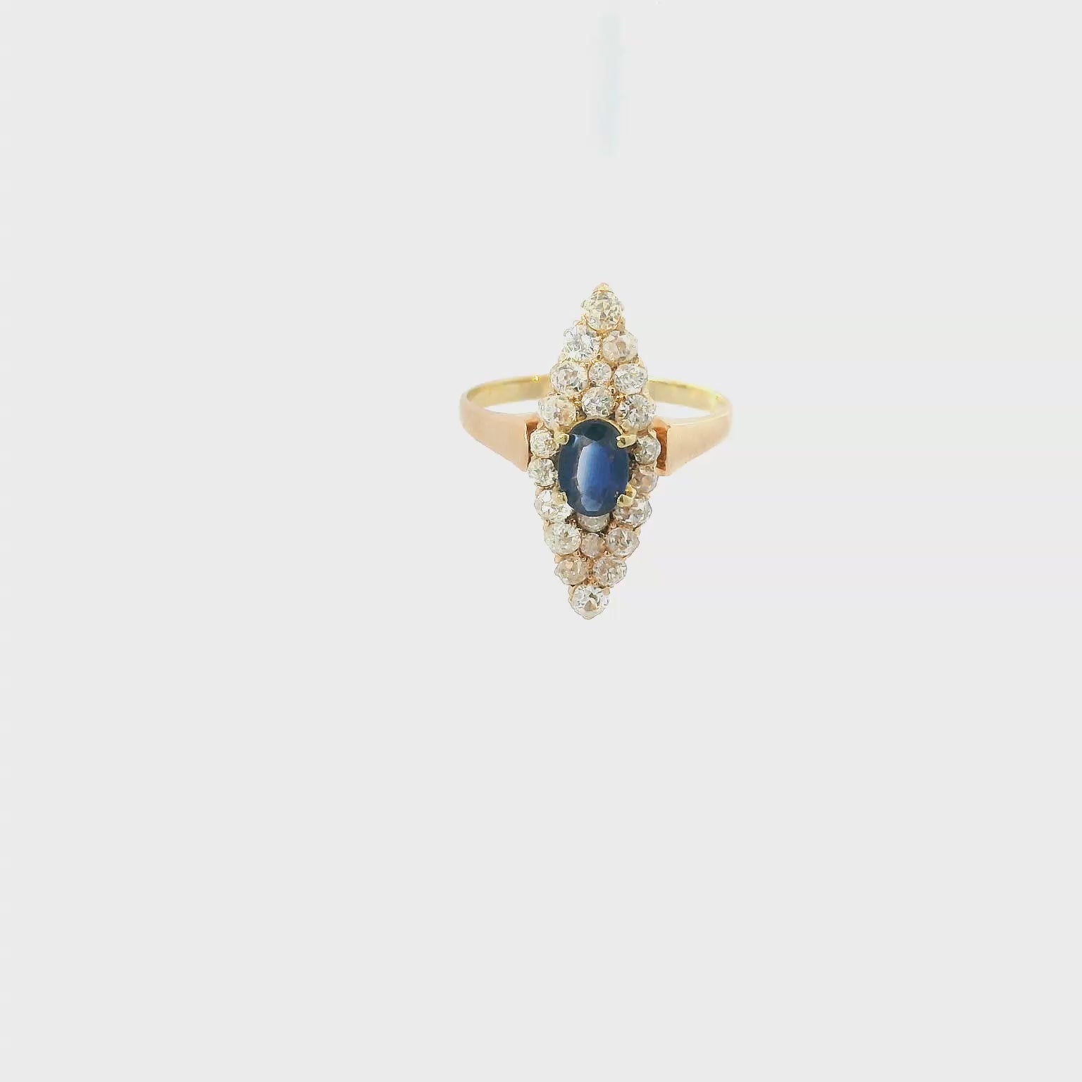 Vintage 18KRG Navette Sapphire and Diamond Ring
